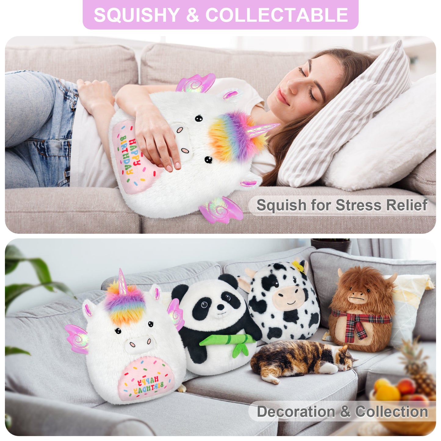 17'' Happy Birthday Unicorn Plush Pillows, Squishy Unicorn Stuffed Animal, Stuffed Unicorn Pillows Unicorn Decor, Unicorns Plush Toys Birthday Gifts for Girls & Boy