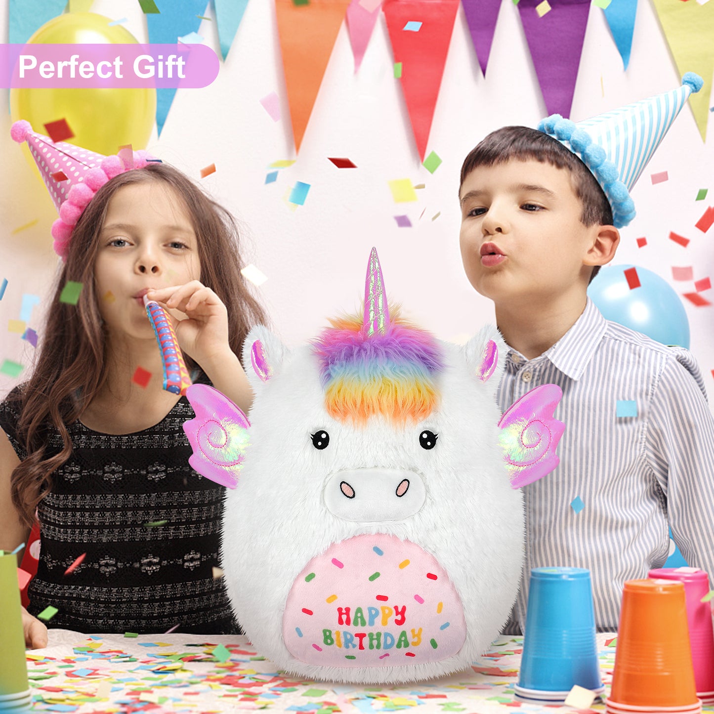17'' Happy Birthday Unicorn Plush Pillows, Squishy Unicorn Stuffed Animal, Stuffed Unicorn Pillows Unicorn Decor, Unicorns Plush Toys Birthday Gifts for Girls & Boy
