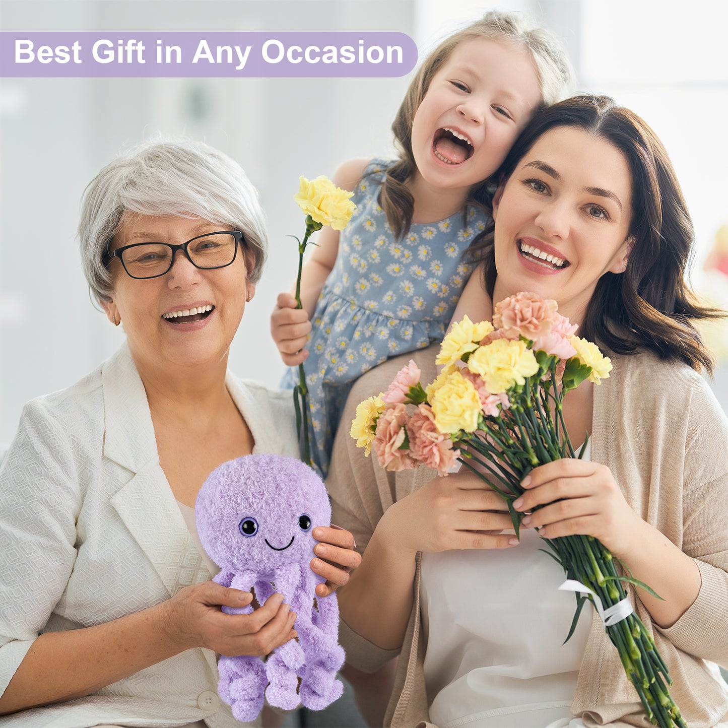 Microwavable & Coolable Octopus Plush, Lavender Octopus Stuffed Animals, Microwave Heating Pad Stuffed Animals for Cramps & Pain