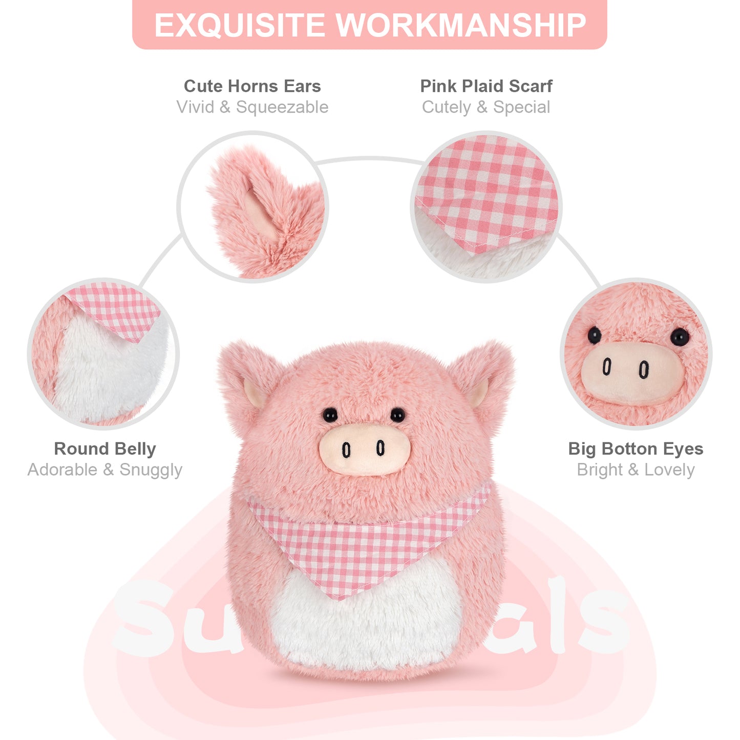 13 inch Squishy Pig Plush Pillow, Soft Kawaii Plush Toy for Kids, Birthday Gifts Girls Boys, Cute Bedroom Decor & Anxiety Relief
