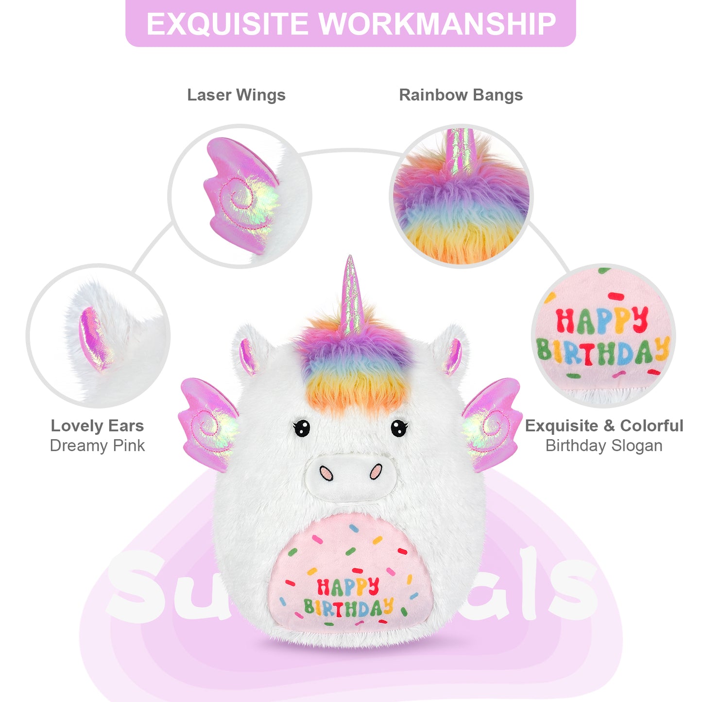 17'' Happy Birthday Unicorn Plush Pillows, Squishy Unicorn Stuffed Animal, Stuffed Unicorn Pillows Unicorn Decor, Unicorns Plush Toys Birthday Gifts for Girls & Boy
