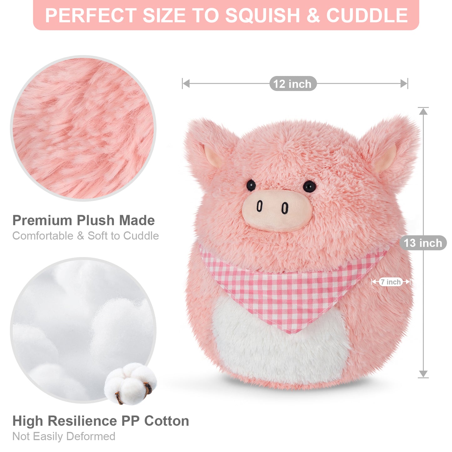 13 inch Squishy Pig Plush Pillow, Soft Kawaii Plush Toy for Kids, Birthday Gifts Girls Boys, Cute Bedroom Decor & Anxiety Relief