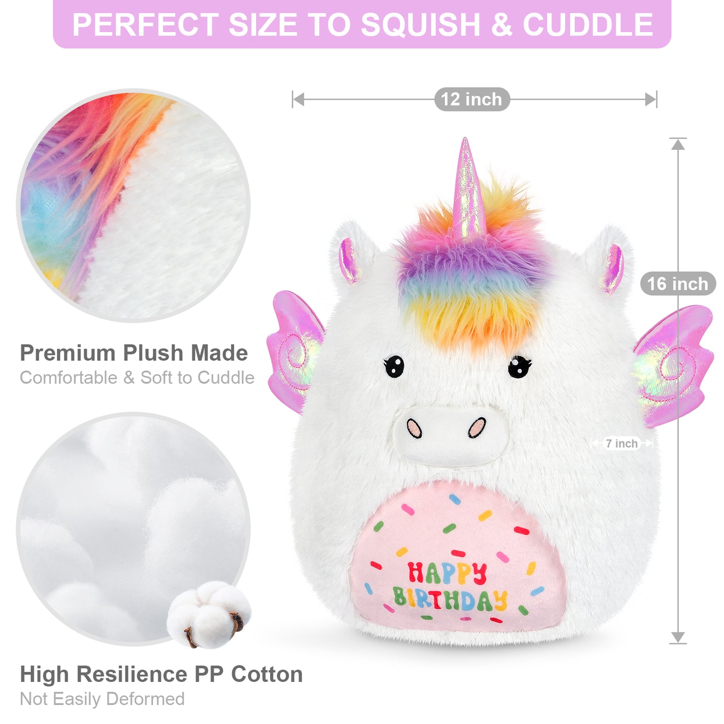 17'' Happy Birthday Unicorn Plush Pillows, Squishy Unicorn Stuffed Animal, Stuffed Unicorn Pillows Unicorn Decor, Unicorns Plush Toys Birthday Gifts for Girls & Boy