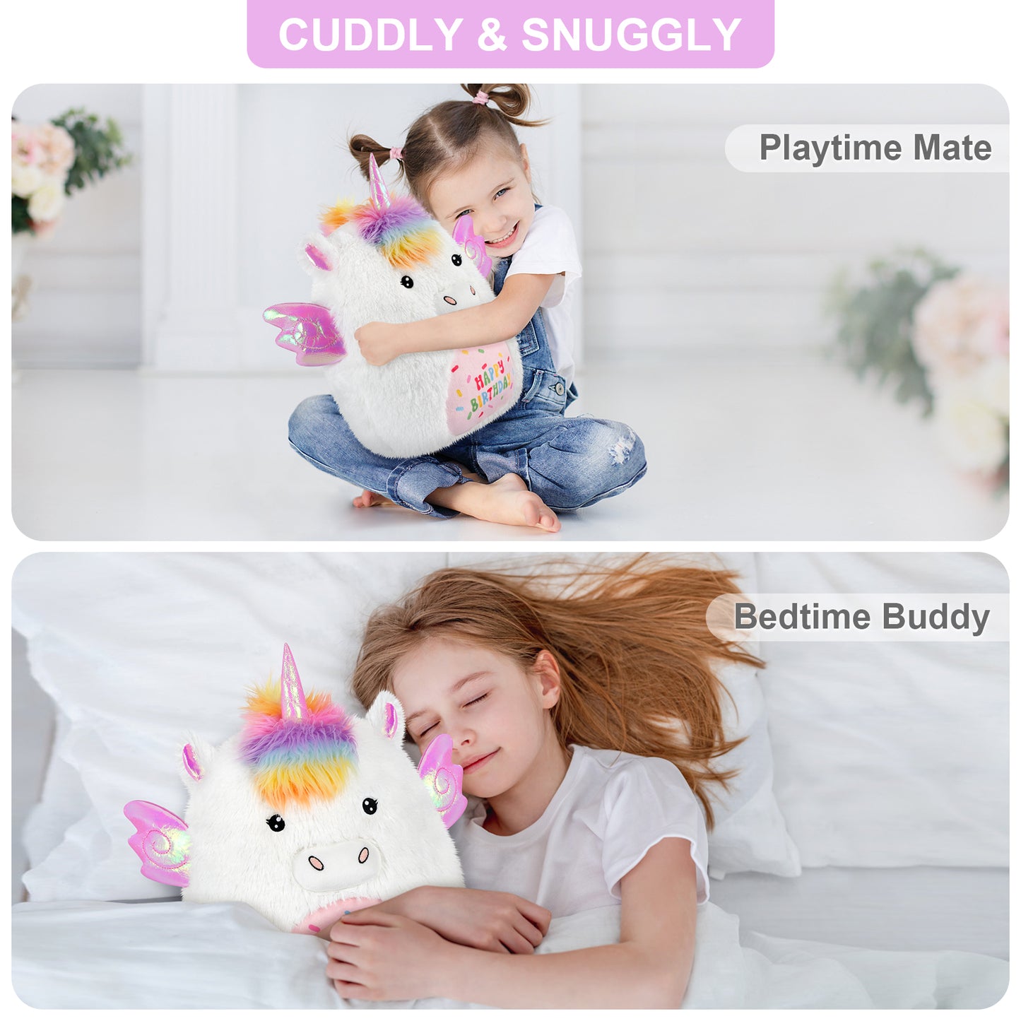 17'' Happy Birthday Unicorn Plush Pillows, Squishy Unicorn Stuffed Animal, Stuffed Unicorn Pillows Unicorn Decor, Unicorns Plush Toys Birthday Gifts for Girls & Boy