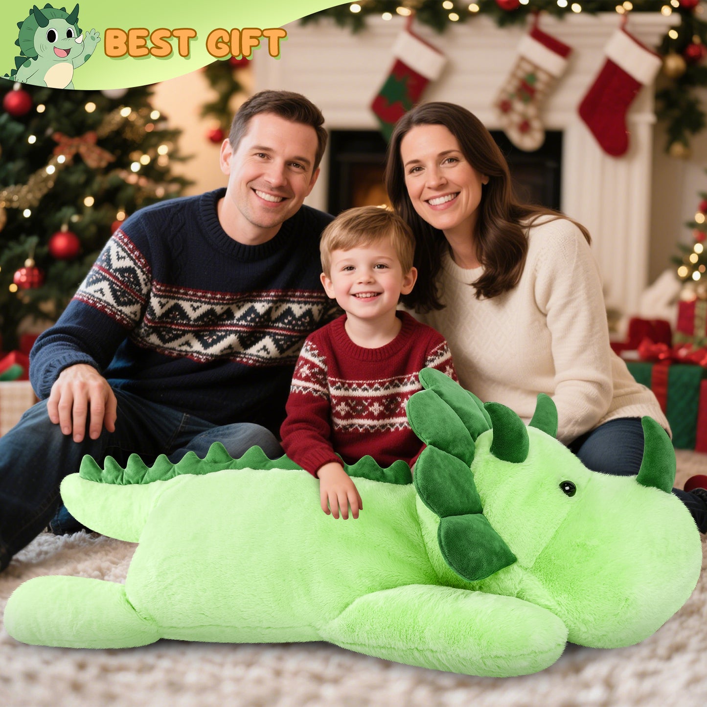 SuzziPals 43 inch Giant Triceratops Plush, Lifelike Giant Dinosaur Stuffed Animal for Stress Relief & Companion, Extra Soft Big Stuffed Animals, Jumbo Dinosaur Plush Toys Gifts for Kids Adults