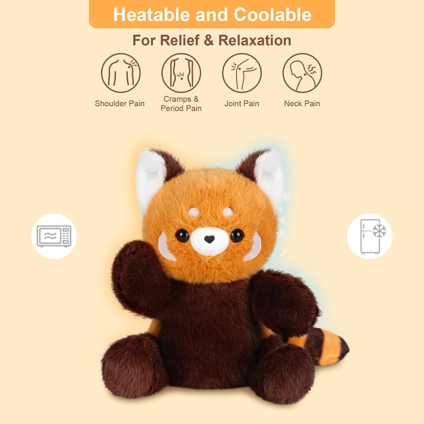 Heatable & Coolable Red Panda Stuffed Animals, Microwave Heating Pads Animal for Cramps & Pain