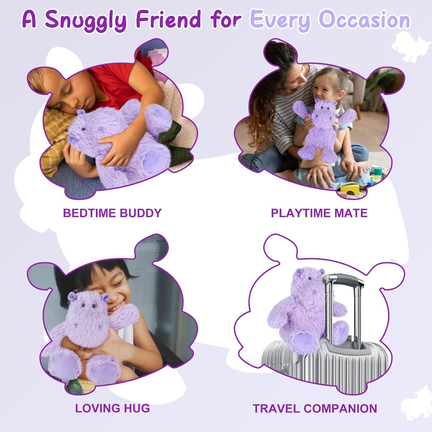 SuzziPals Warmable Hippo Stuffed Animals, Microwave Heating Pads for Cramps, Pain & Stress Relief, Heatable & Coolable Hippopotamus Plush, Cute Plushies, Hippo Toy, Hippo Gifts