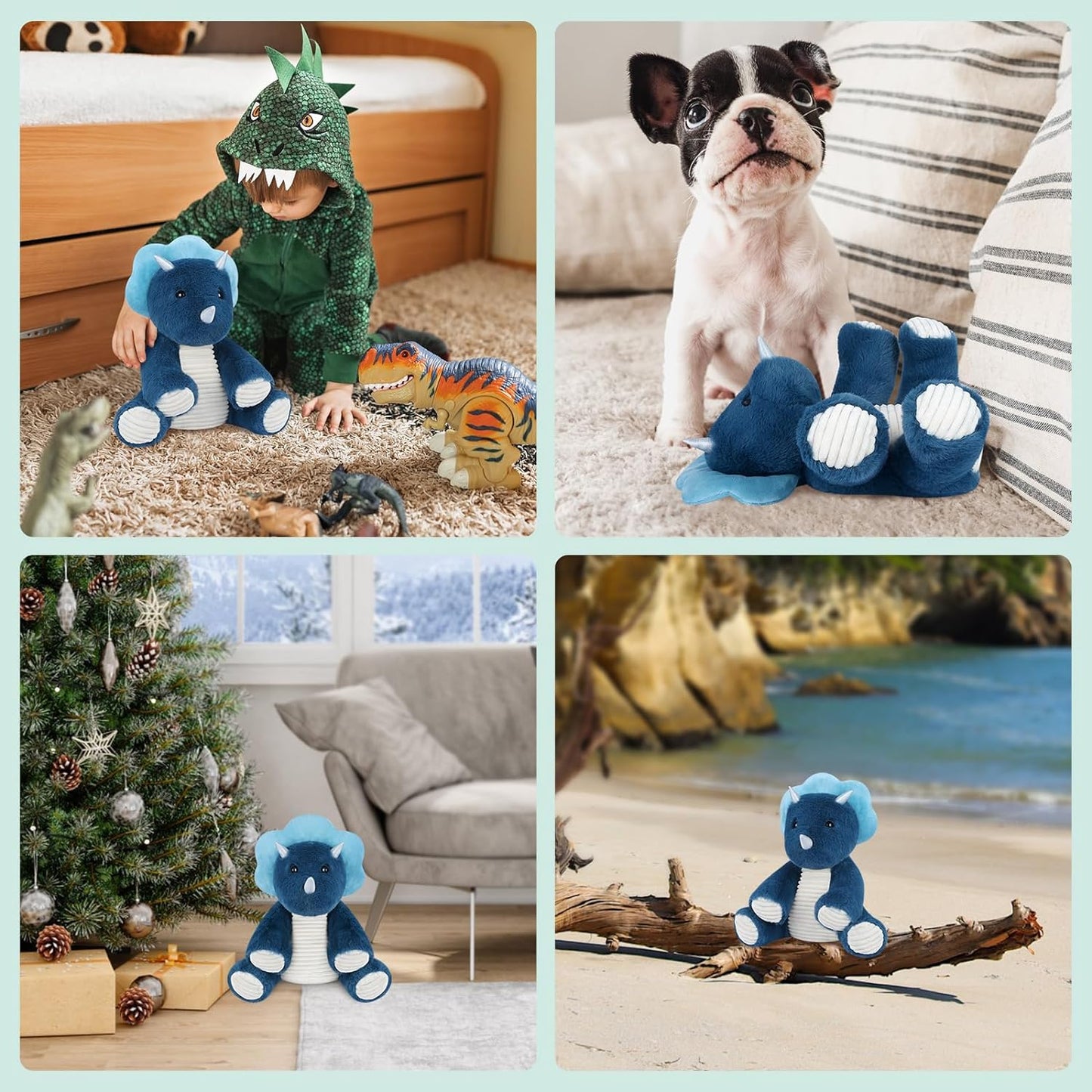 SuzziPals Microwavable Triceratops Dinosaur Stuffed Animals, Heated Stuffed Animal Heating Pads for Cramps & Pain, Navy Blue Dinosaur Plush for Anxiety Stress Relief, Dinasour for Boys, Dinosaur Gifts