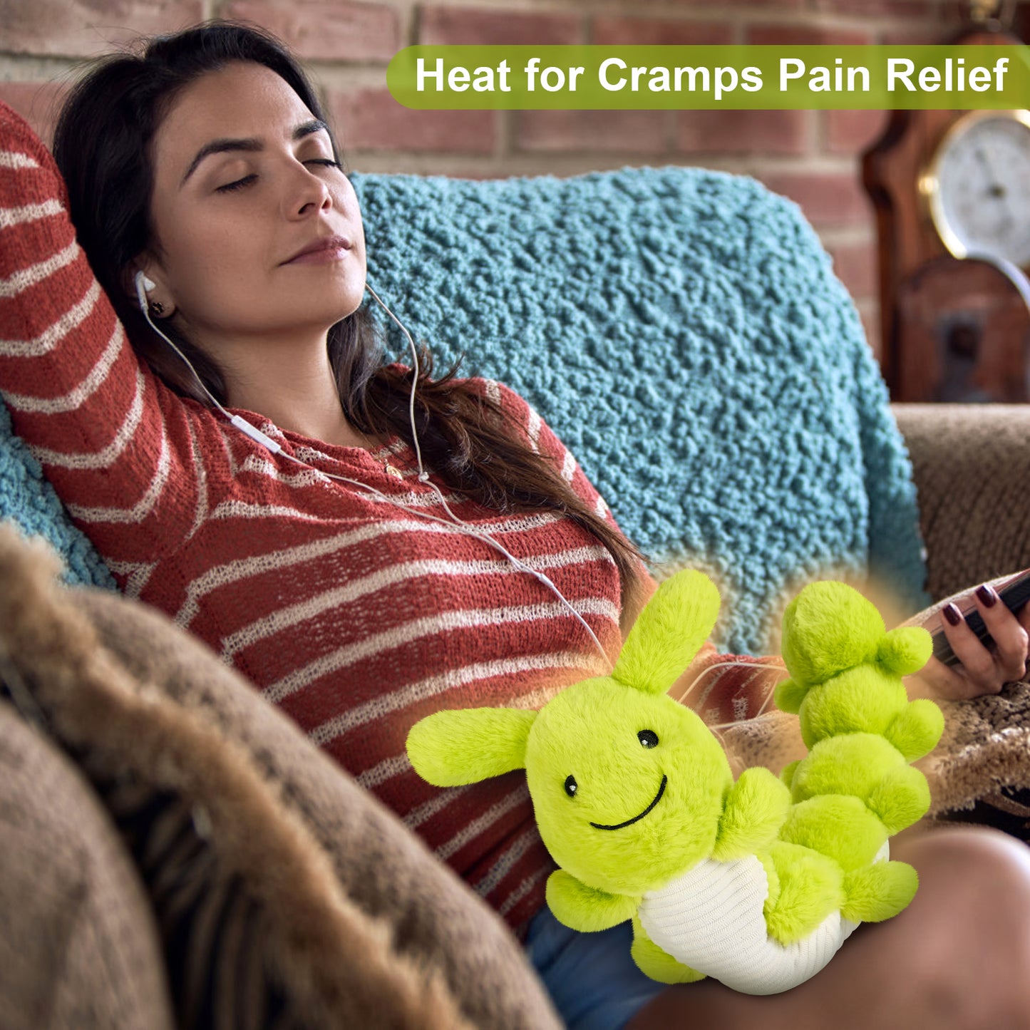 Suzzipals Heatable & Coolable Caterpillar Stuffed Animal, Microwavable Stuffed Animal Heating Pad for Period Cramps & Pain Relief