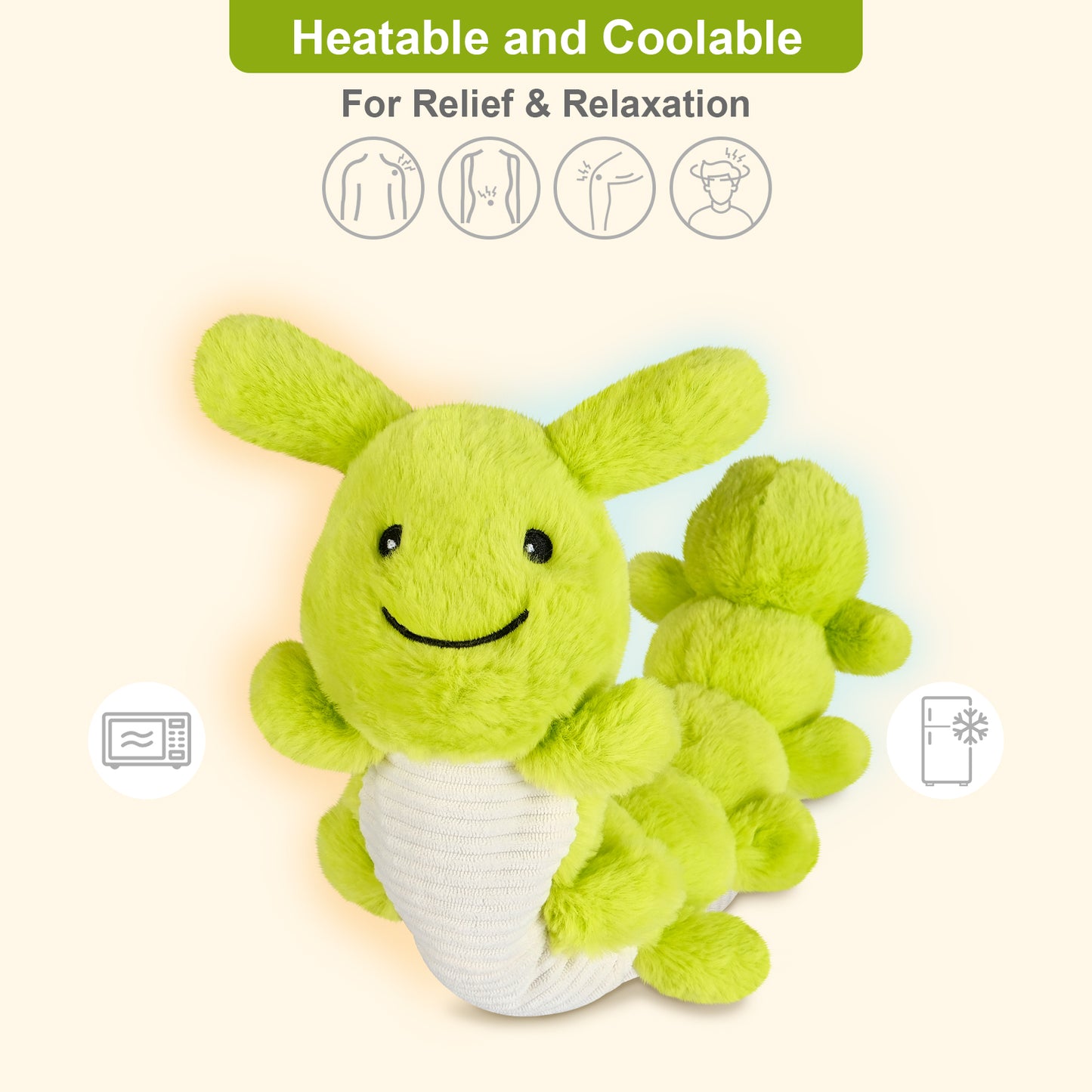 Suzzipals Heatable & Coolable Caterpillar Stuffed Animal, Microwavable Stuffed Animal Heating Pad for Period Cramps & Pain Relief