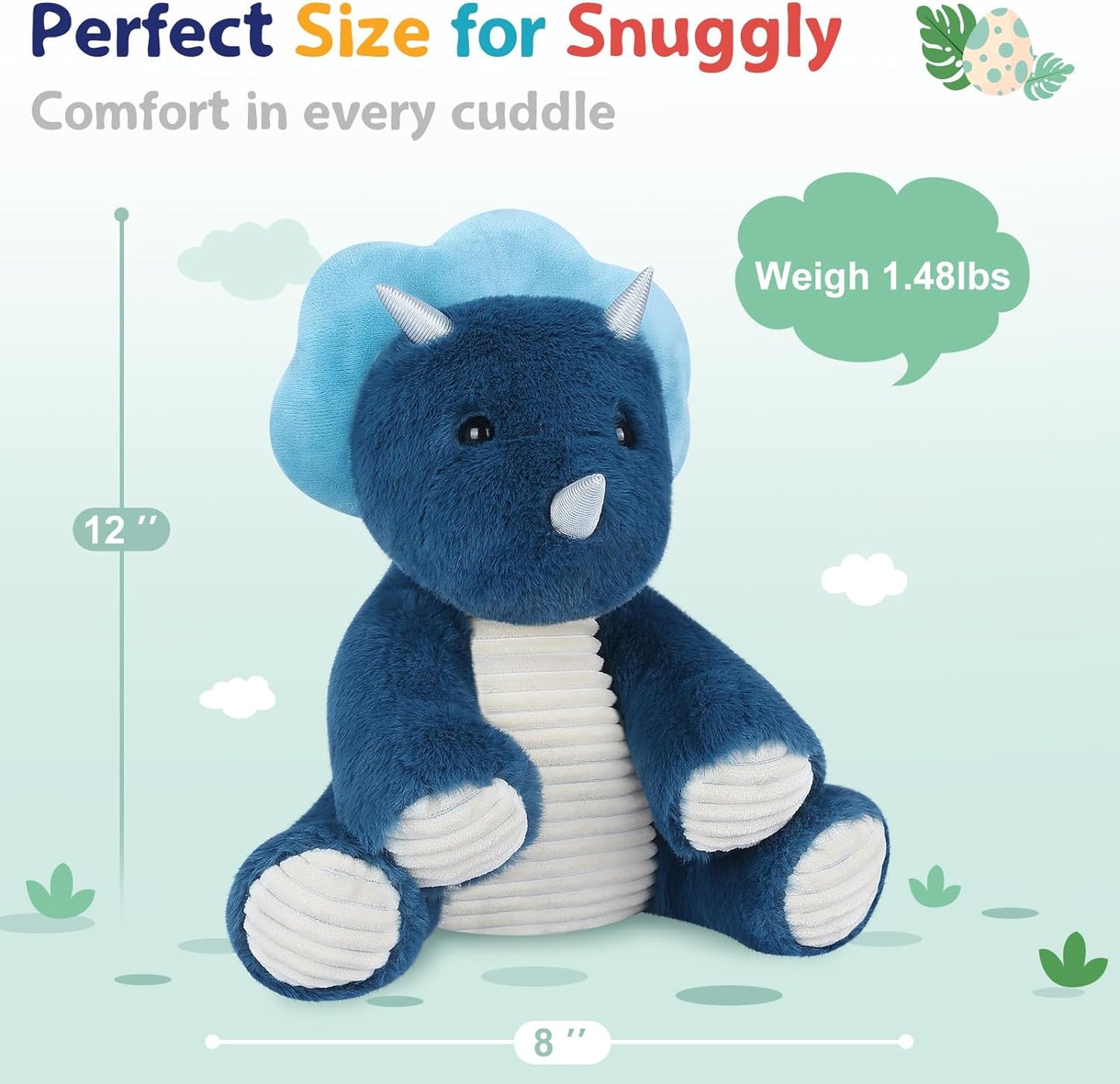 SuzziPals Microwavable Triceratops Dinosaur Stuffed Animals, Heated Stuffed Animal Heating Pads for Cramps & Pain, Navy Blue Dinosaur Plush for Anxiety Stress Relief, Dinasour for Boys, Dinosaur Gifts
