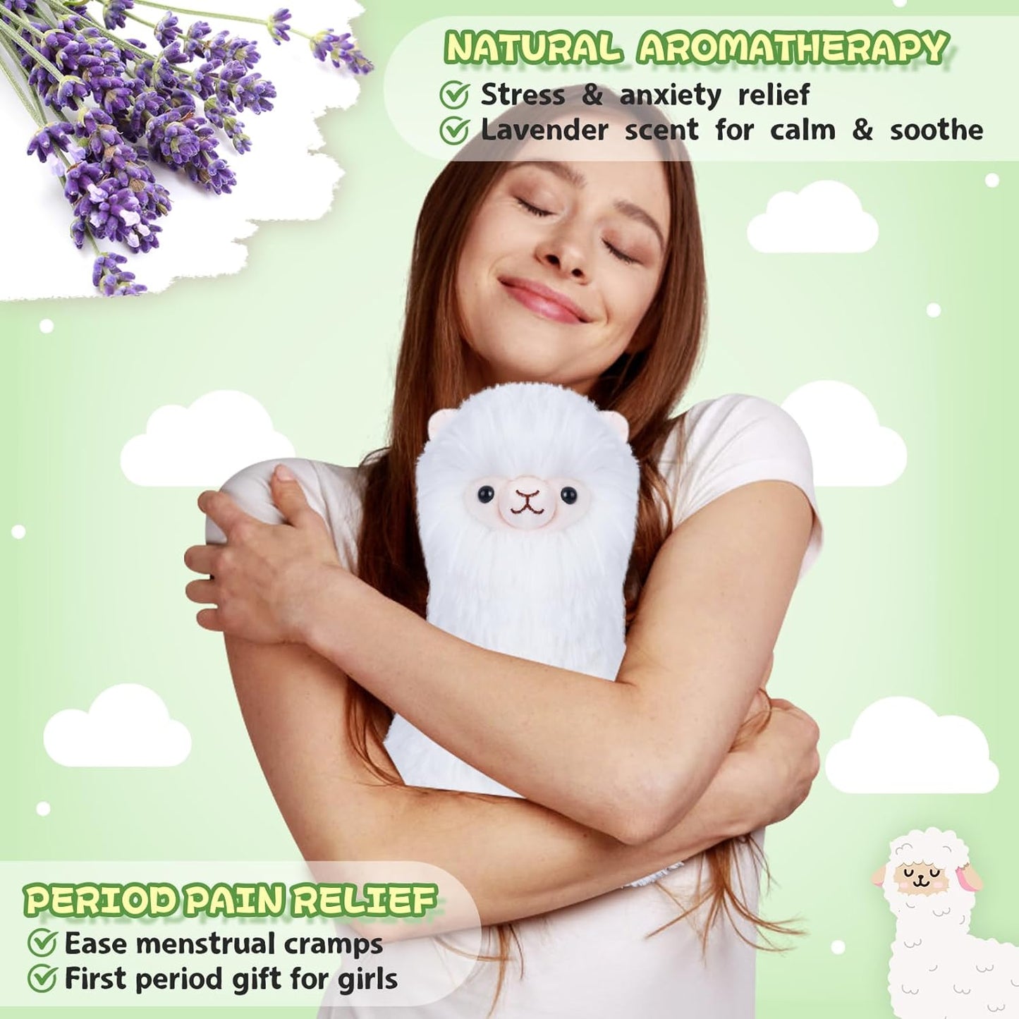 SuzziPals Alpaca Llama Stuffed Animals, Microwavable Stuffed Animals Heating Pads for Cramps, Anxiety & Stress Relief, Cuddly Alpaca Stuffed Animals, Llama Plush Toys for Kids, Plushies Llama Gifts