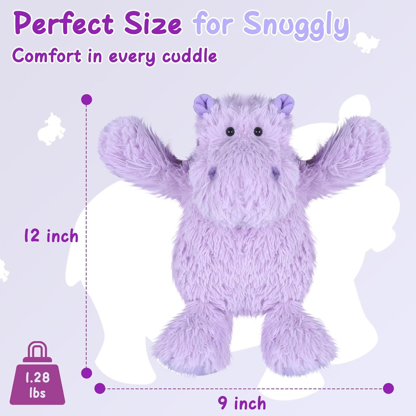 SuzziPals Warmable Hippo Stuffed Animals, Microwave Heating Pads for Cramps, Pain & Stress Relief, Heatable & Coolable Hippopotamus Plush, Cute Plushies, Hippo Toy, Hippo Gifts