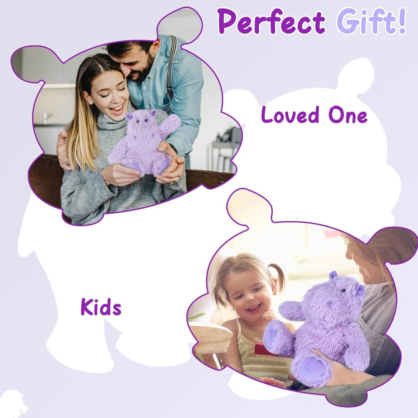 SuzziPals Warmable Hippo Stuffed Animals, Microwave Heating Pads for Cramps, Pain & Stress Relief, Heatable & Coolable Hippopotamus Plush, Cute Plushies, Hippo Toy, Hippo Gifts
