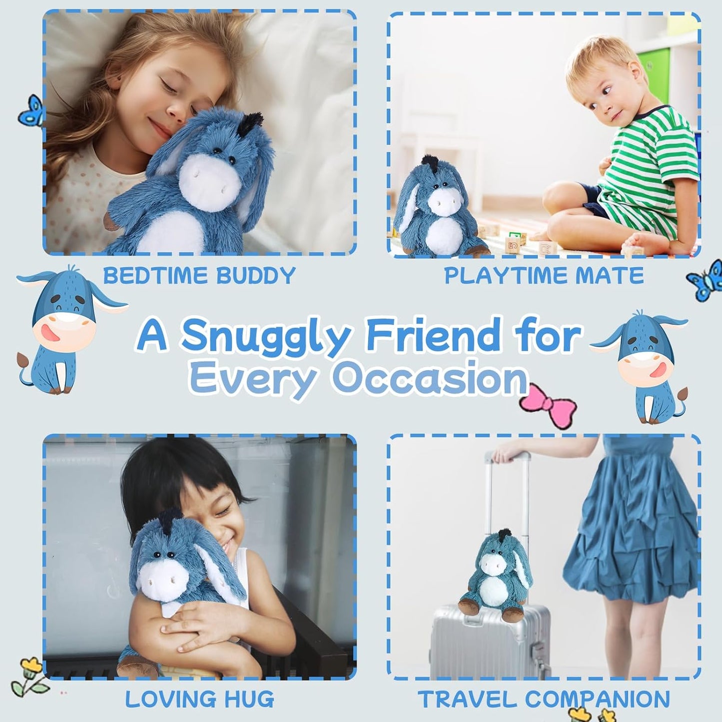 SuzziPals Heatable & Coolable Donkey Stuffed Animals,Microwavable Stuffed Animal Heating Pads for Carmps & Pain, Lavender Scent Donkey Plush for Anxiety, Donkey Plushies Gift for Kids & Aldults