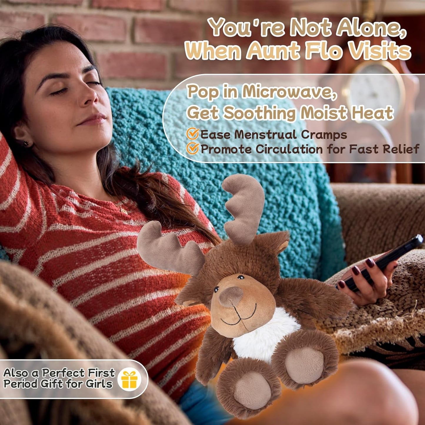 SuzziPals Heatable & Coolable Moose Stuffed Animals, Microwavable Stuffed Animal Heating Pad for Cramps & Pains, Lavender Scent Moose Plush Toys for Anxiety Relief, Christmas Stuffed Animals Gifts