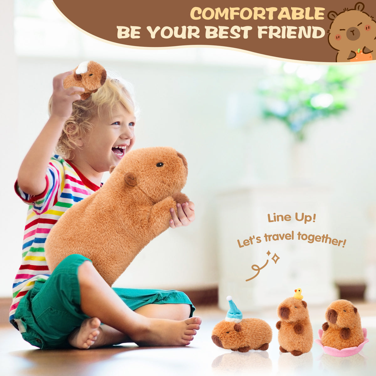 SuzziPals Lotus Capybara Plush with 4 Babies, Cute Capybara Gifts for Kids