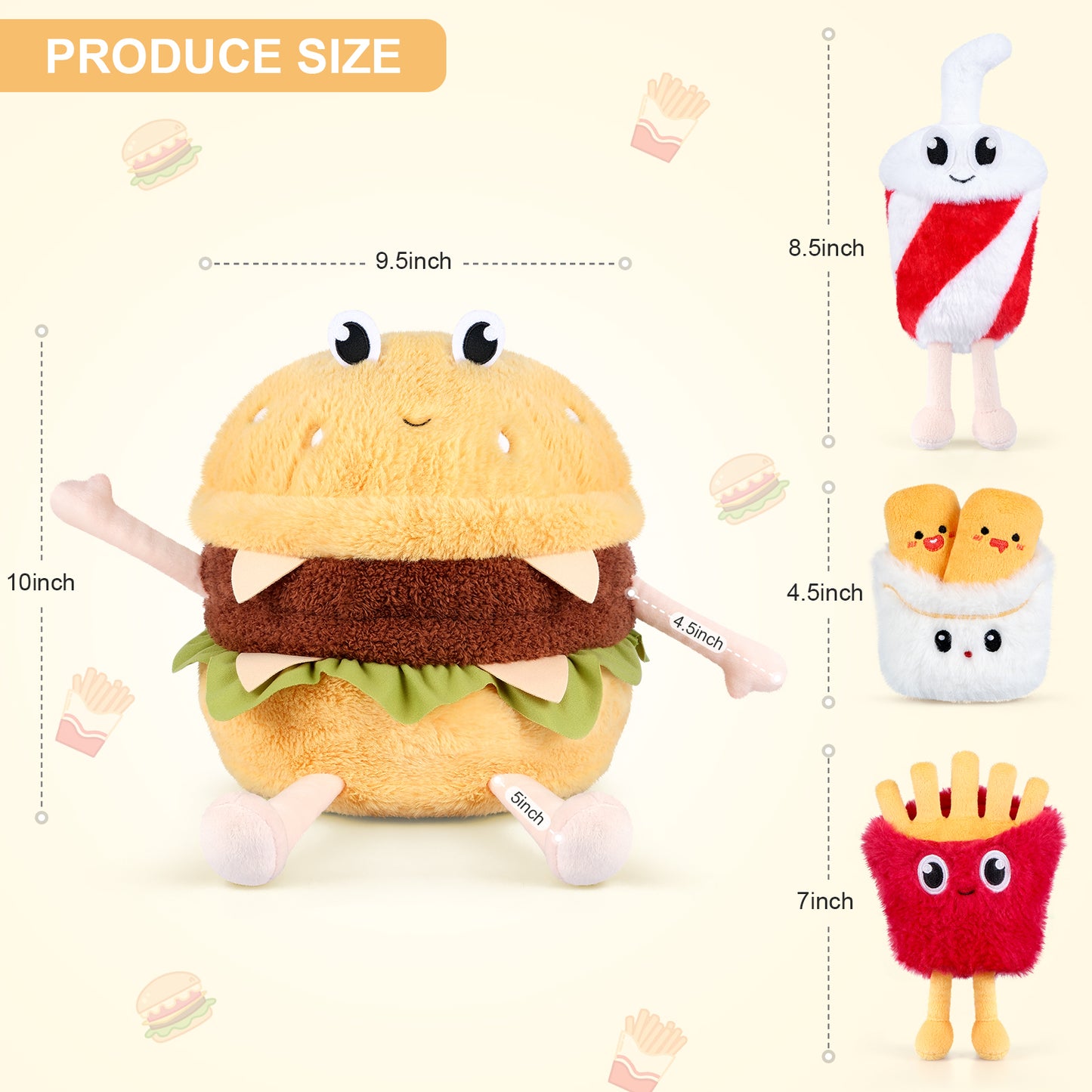 4-in-1 Hamburger Plush Toys with Baby Plushies, 4pcs Set Stuffed Animals Surprise Inside, Soft & Squishy Cheeseburger Pillow Plushies Decor, Cuddly Stuffed Toys Gift for Kids & Adults