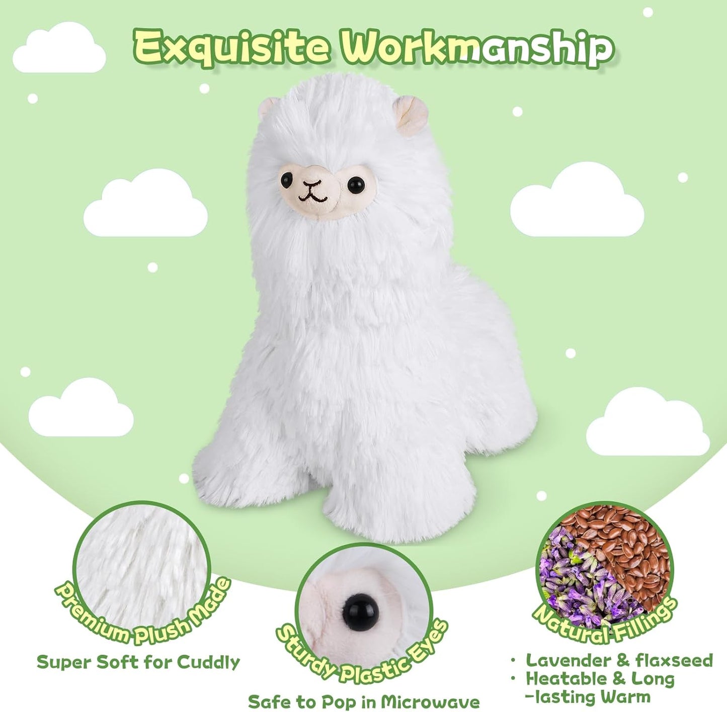 SuzziPals Alpaca Llama Stuffed Animals, Microwavable Stuffed Animals Heating Pads for Cramps, Anxiety & Stress Relief, Cuddly Alpaca Stuffed Animals, Llama Plush Toys for Kids, Plushies Llama Gifts