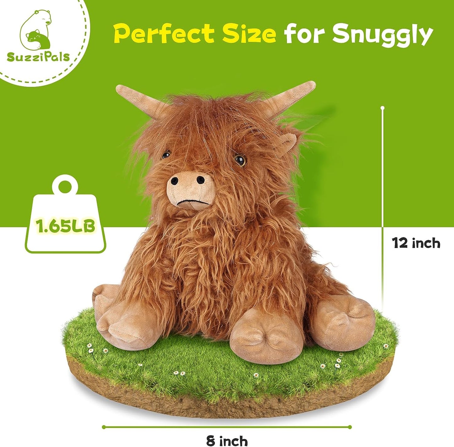 SuzziPals Highland Cow Stuffed Animals, Microwavable Stuffed Animals Heating Pad for Cramps and Pain Relief, Lavender Scented Highland Cow Plush for Stress Relief, Cute Stuffed Cow Gifts Plush Toys