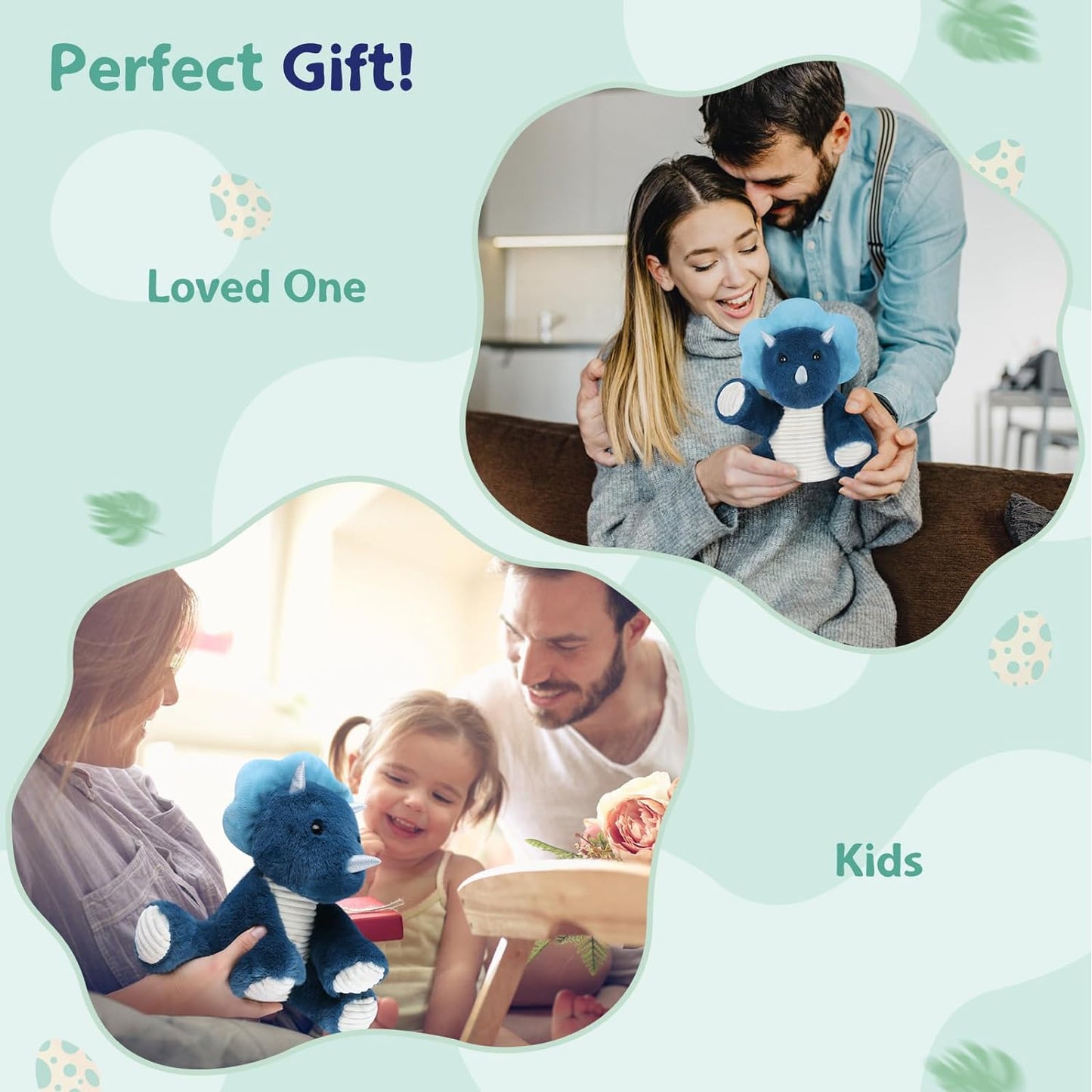 SuzziPals Microwavable Triceratops Dinosaur Stuffed Animals, Heated Stuffed Animal Heating Pads for Cramps & Pain, Navy Blue Dinosaur Plush for Anxiety Stress Relief, Dinasour for Boys, Dinosaur Gifts
