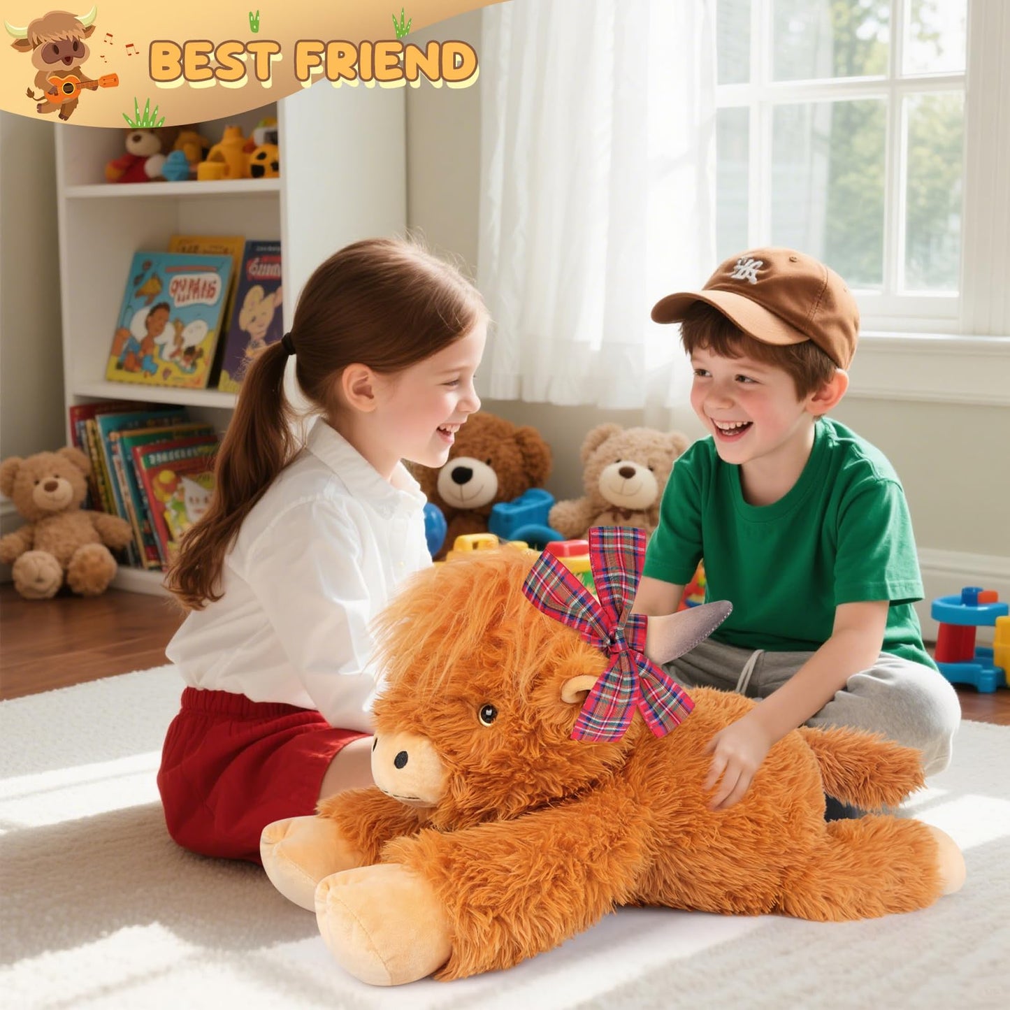 SuzziPals Giant Highland Cow Stuffed Animal 30", Jumbo Soft Giant Stuffed Animals, Highland Cow Plush Toys for Stress Relief & Sleep Aid, Huge Cuddly Cute Plushies Gift for Kids Adults