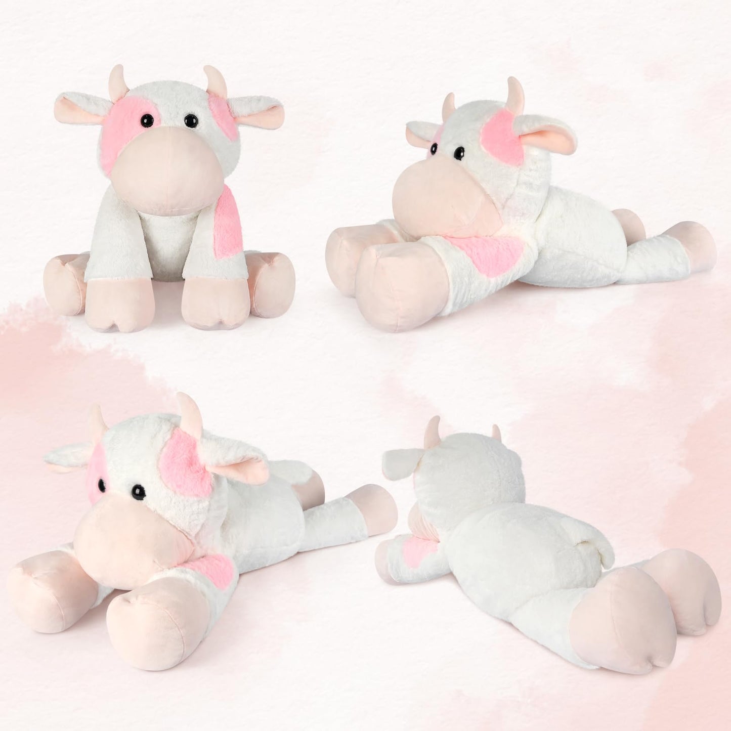 SuzziPals Giant Cow Stuffed Animal 30", Jumbo Strawberry Cow Plush Toys, Giant Stuffed Animal Hugging Pillow for Stress Relief & Sleep Aid, Huge Cuddly Dairy Plushies Gift for Kids Adults