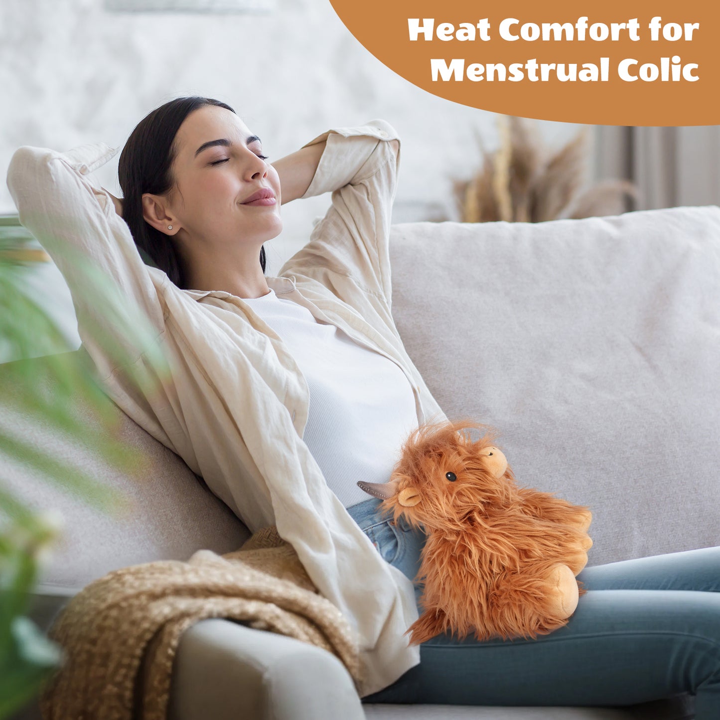 SuzziPals Heatable & Coolable Highland Cow Stuffed Animal, Microwavable Stuffed Animals Heating Pad for Period DIscomfort, Cuddly Cattle Stuffed Animal for Warmth & Comfort, Highland Cow Gifts for kid