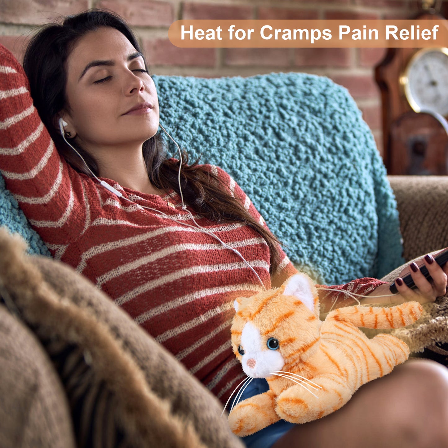 Heatable & Coolable Orange Cats Stuffed Animals, Microwave Heating Pad Animal for Cramps & Pain