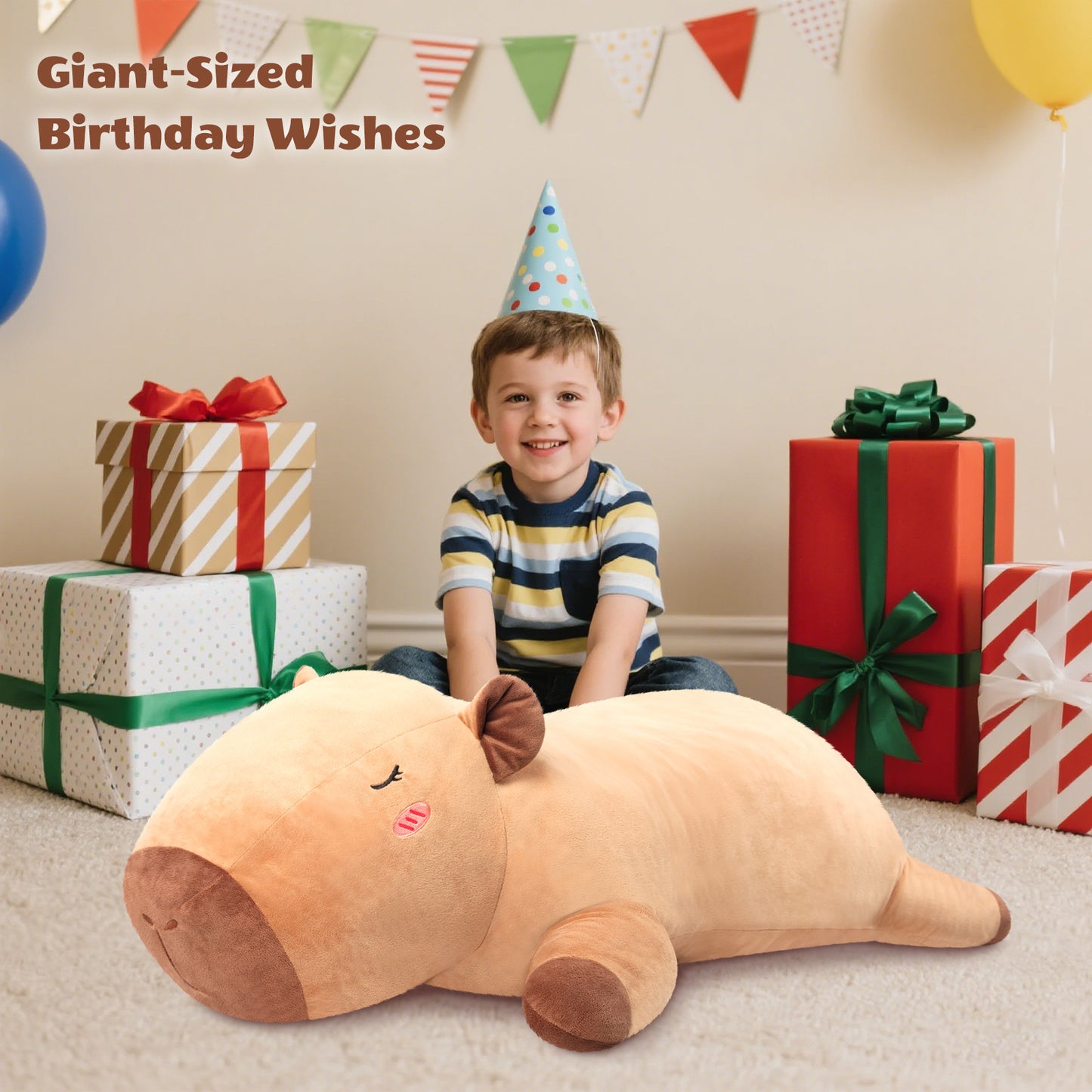 SuzziPals 43 inch Giant Capybara Plush, Lifelike Giant Stuffed Animal for Stress Relief & Companion, Extra Soft Plush Big Plushies Hugging Pillow, Jumbo Capybara Gifts for Kids Adults