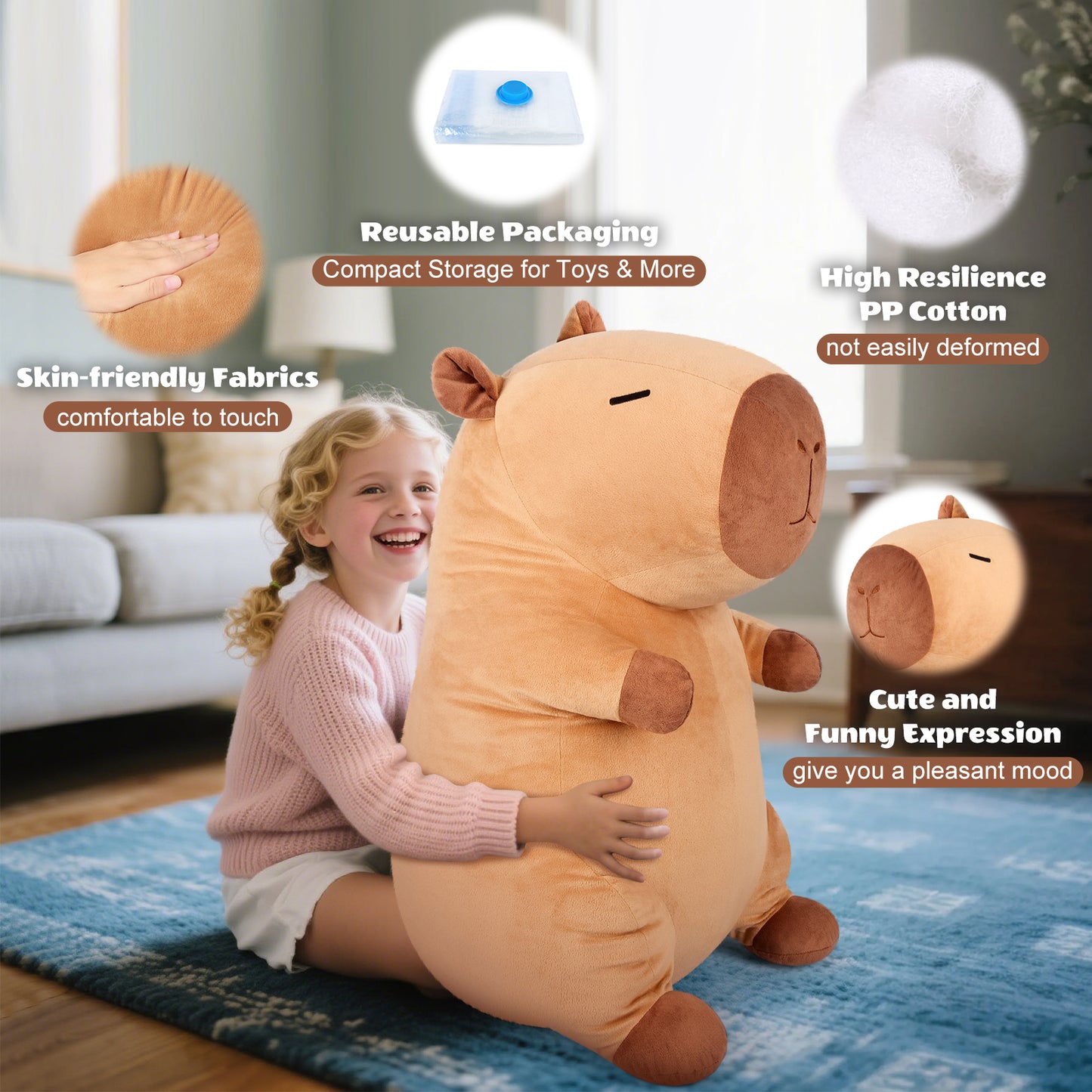 SuzziPals Giant Capybara Plush 30", Jumbo Soft Capybara Stuffed Animal, Giant Plush Toys Hugging Pillow for Stress Relief & Sleep Aid, Huge Cuddly Capibara Plushie Gift for Kids Adults