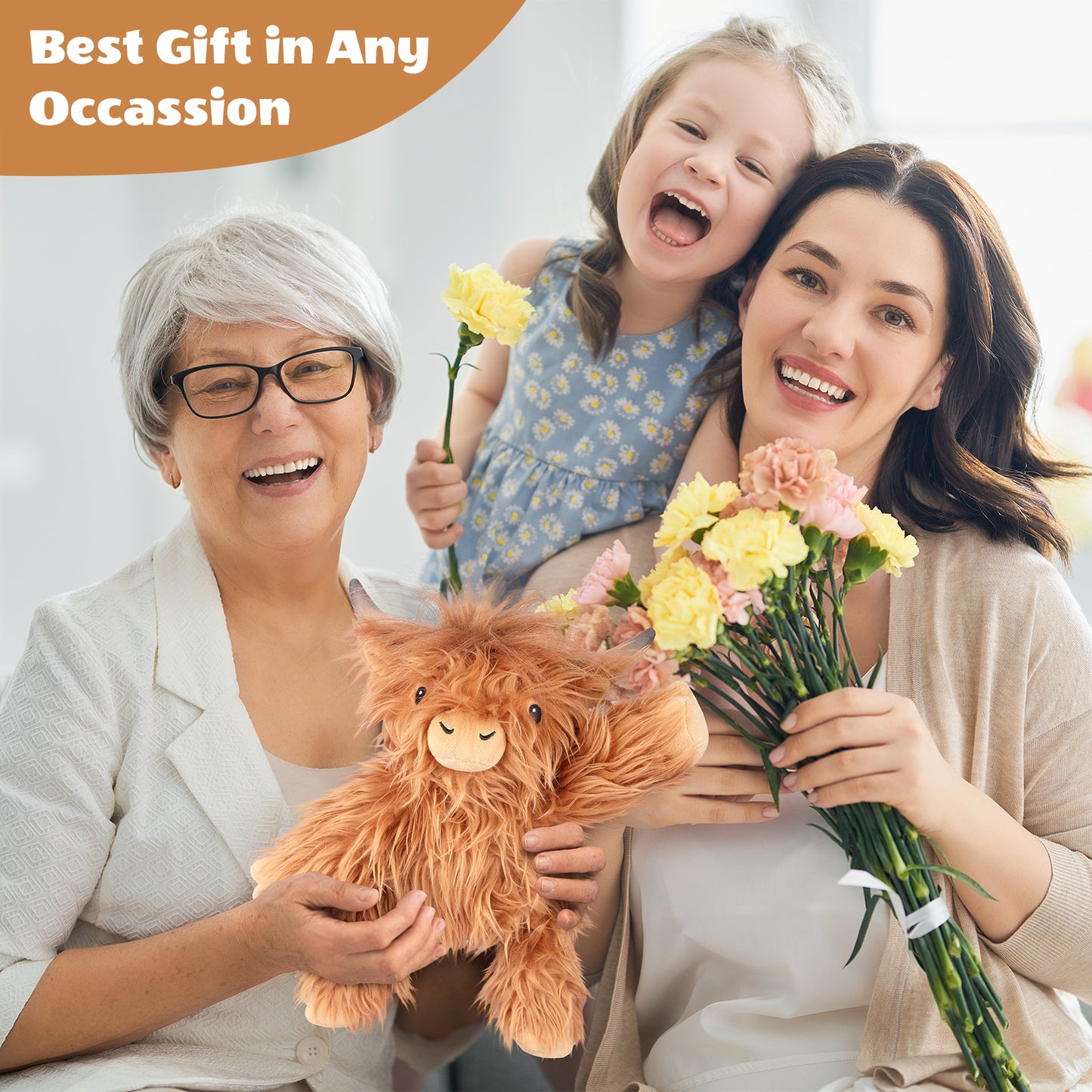 SuzziPals Heatable & Coolable Highland Cow Stuffed Animal, Microwavable Stuffed Animals Heating Pad for Period DIscomfort, Cuddly Cattle Stuffed Animal for Warmth & Comfort, Highland Cow Gifts for kid