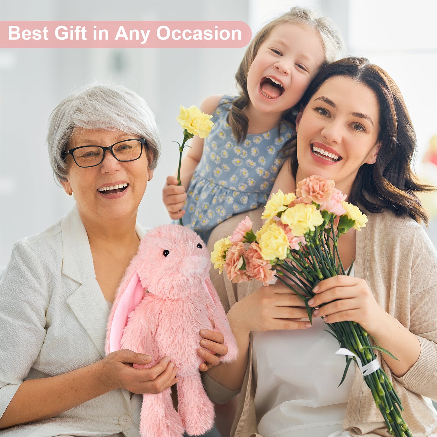 SuzziPals Heatable & Coolable Pink Bunny Stuffed Animal Heating Pad for Soothing & Relaxation, Lavender Pink Bunny Plush for Discomfort, Rabbit Stuffed Animals for Kids, Bunny Plushies Gifts