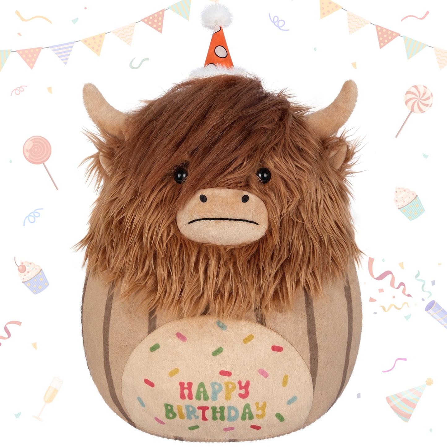 17 inch Happy Birthday Highland Cow Stuffed Animal Plush Pillows