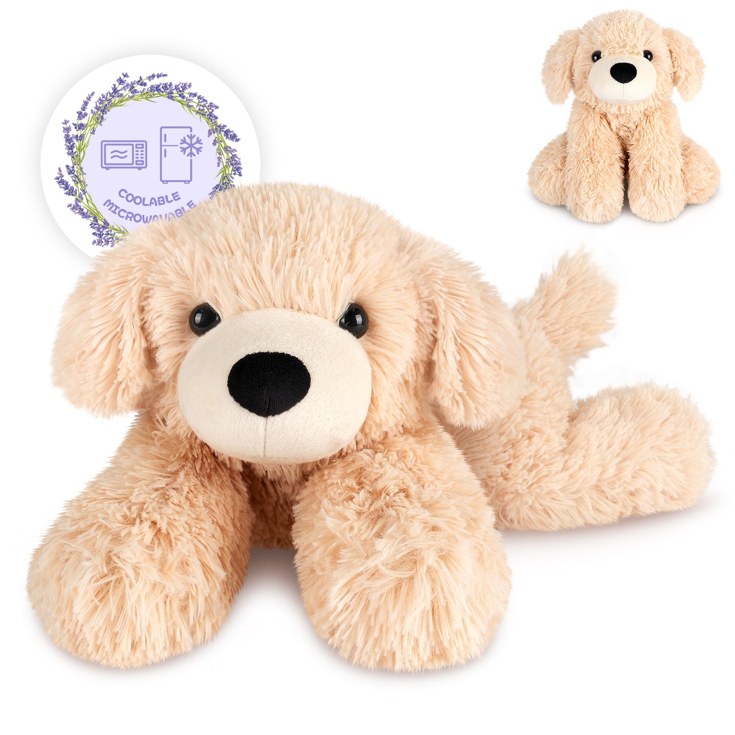 SuzziPals Heatable & Coolable Lying Golden Retriever Stuffed Animal, Heating Pad Microwavable for Soothing & Relaxation, Lavender Scented Dog Plush for Stress Relief, Puppy Plushie Gifts for Kid