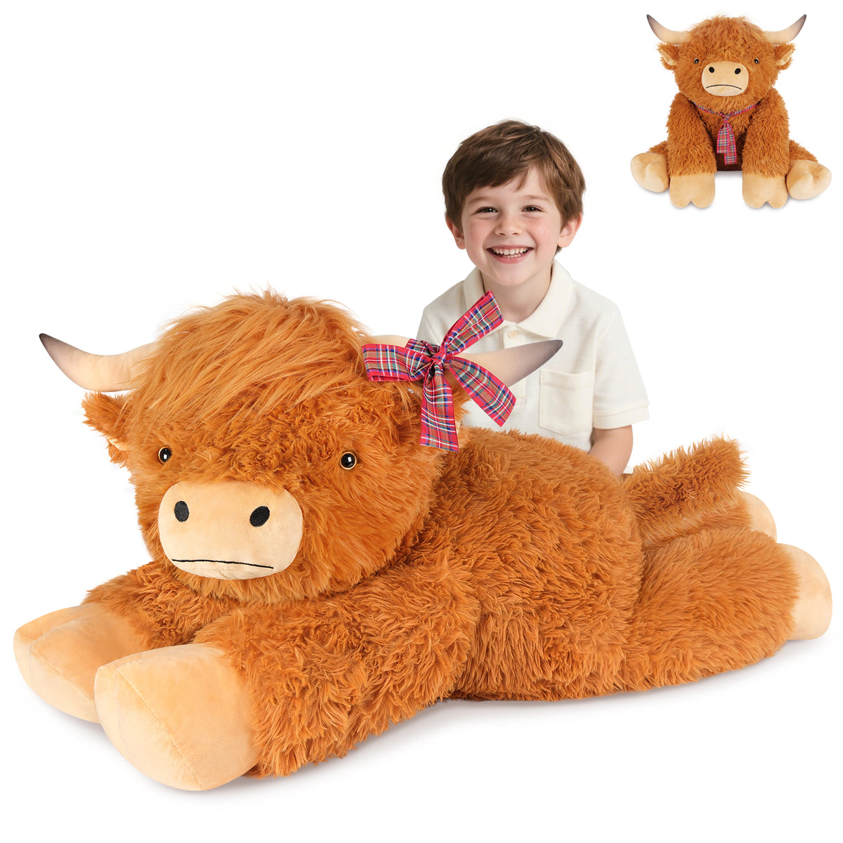 SuzziPals 43 inch Giant Highland Cow Stuffed Animals, Lifelike Big Cow Stuffed Animal for Stress Relief & Companion, Extra Soft Cute Plushies, Huge Emotional Support Plush Toys Gifts for Kids Adults