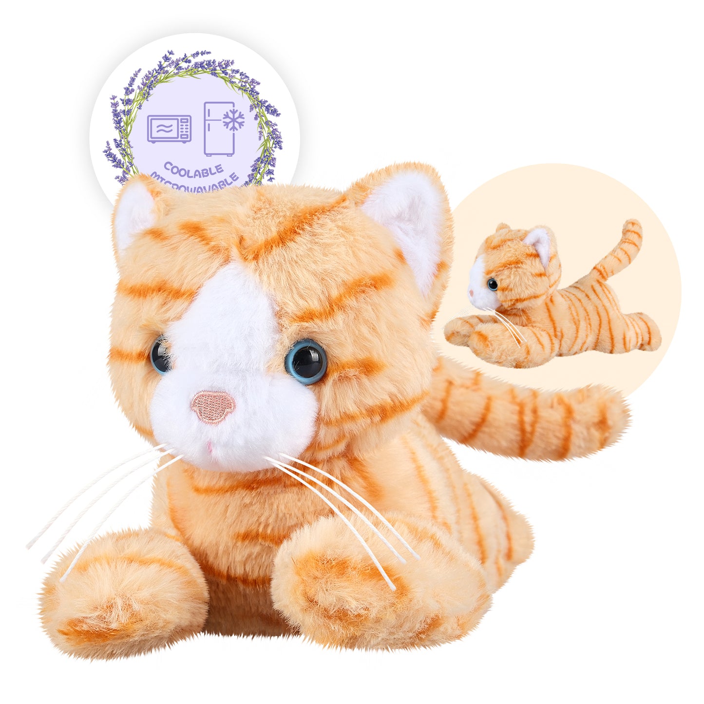 Heatable & Coolable Orange Cats Stuffed Animals, Microwave Heating Pad Animal for Cramps & Pain