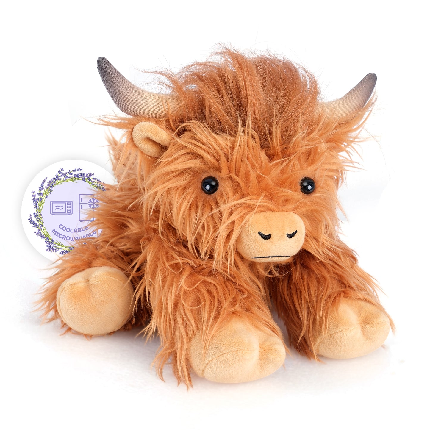 SuzziPals Heatable & Coolable Highland Cow Stuffed Animal, Microwavable Stuffed Animals Heating Pad for Period DIscomfort, Cuddly Cattle Stuffed Animal for Warmth & Anxiety, Highland Cow Gifts for kid