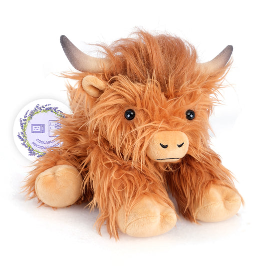 SuzziPals Heatable & Coolable Highland Cow Stuffed Animal, Microwavable Stuffed Animals Heating Pad for Period DIscomfort, Cuddly Cattle Stuffed Animal for Warmth & Anxiety, Highland Cow Gifts for kid