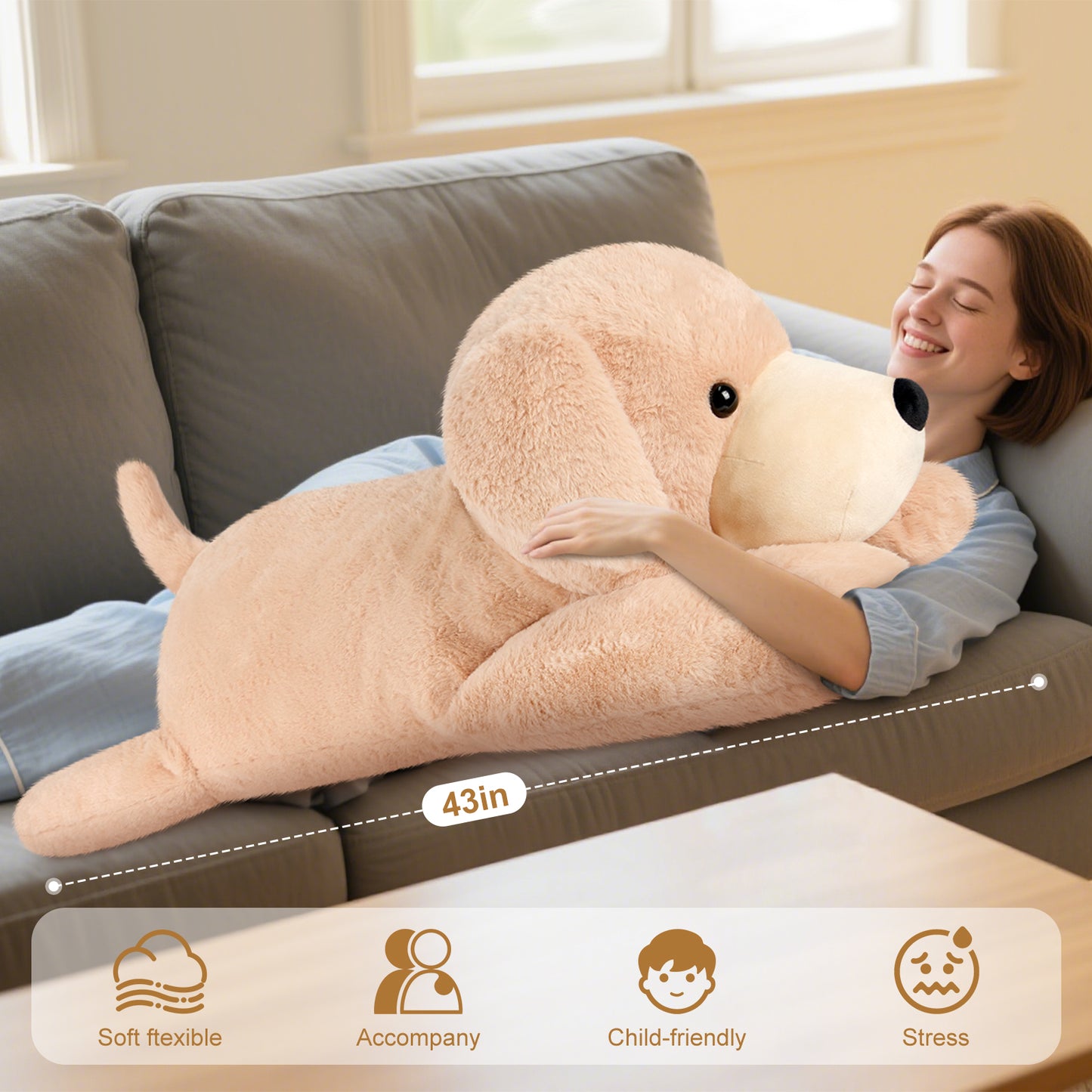 SuzziPals 43 inch Golden Retriever Giant Dog Stuffed Animal, Lifelike Jumbo Dog Plush for Stress Relief & Companion, Extra Soft Large Stuffed Animals, Big Plushies Gifts for Kids Adults