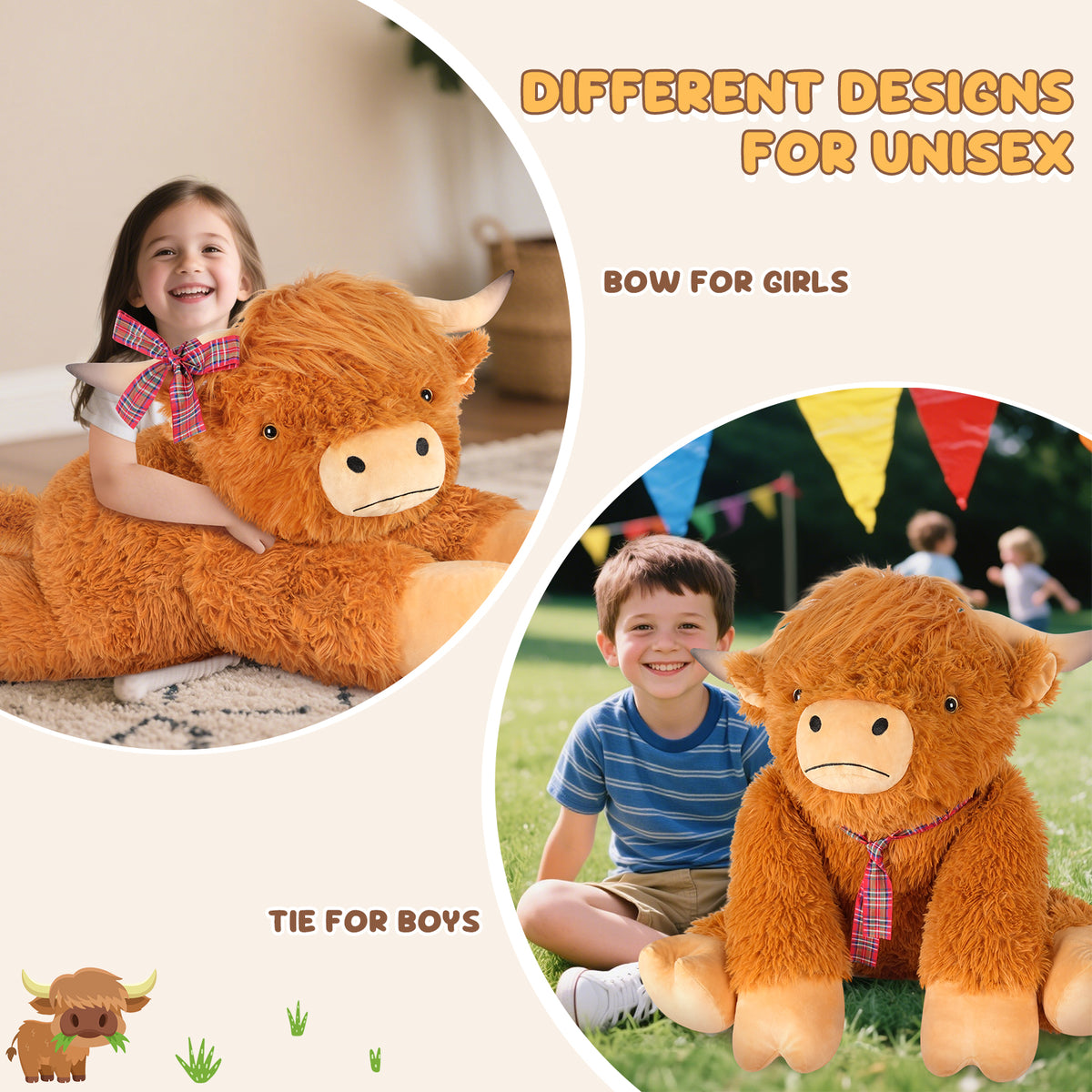 SuzziPals 43 inch Giant Highland Cow Stuffed Animals, Lifelike Big Cow Stuffed Animal for Stress Relief & Companion, Extra Soft Cute Plushies, Huge Emotional Support Plush Toys Gifts for Kids Adults