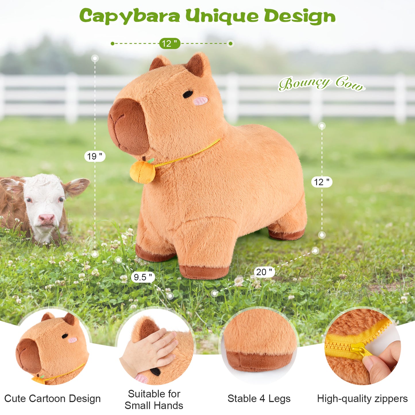 SuzziPals Bouncy Capybara Hopper Toys, Inflatable Ride on Toy with Plush Cover, Indoor & Outdoor Hopping Bouncing Animals for Toddlers Kids Adults, Capybara Stuffed Animal Hopping Toddler Gifts