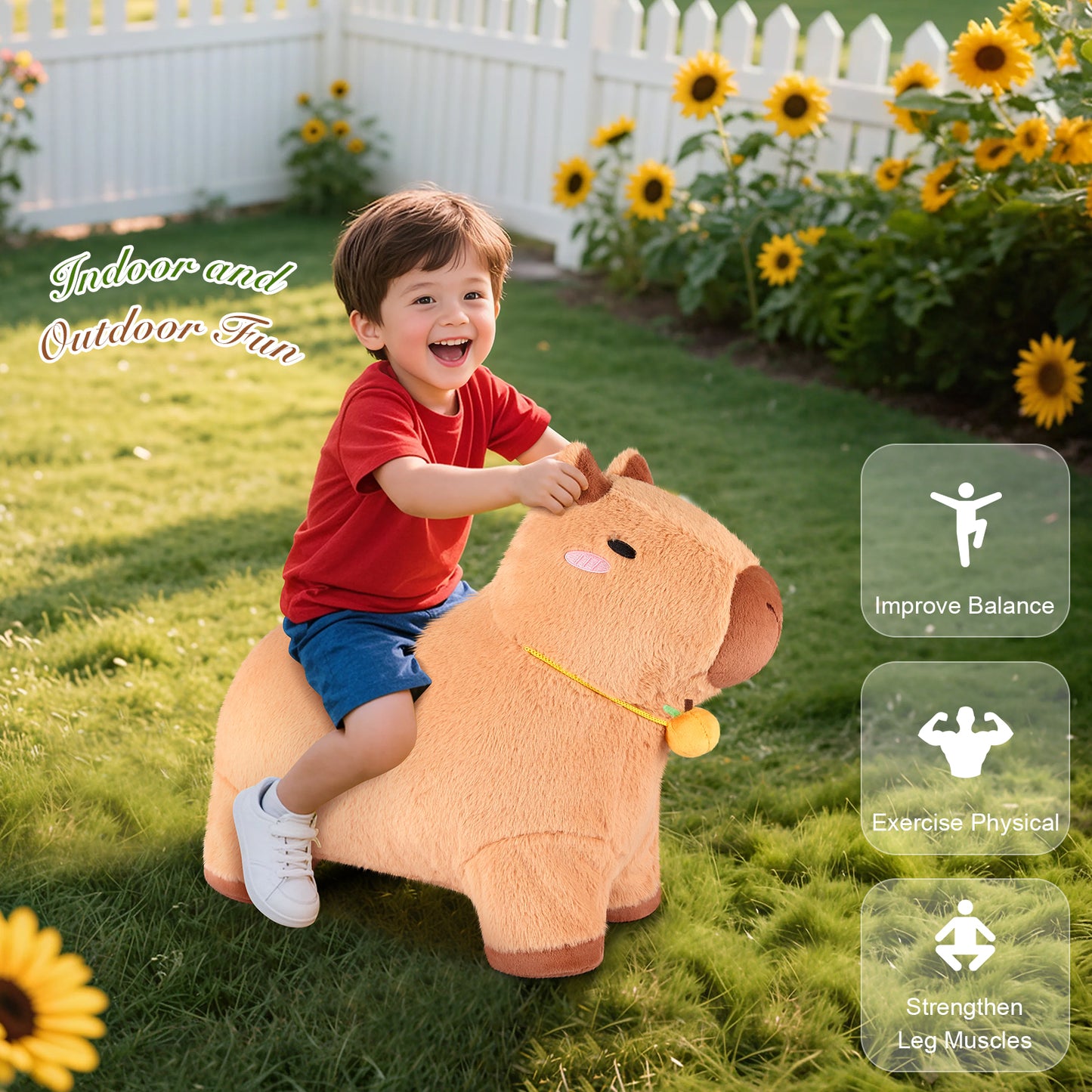 SuzziPals Bouncy Capybara Hopper Toys, Inflatable Ride on Toy with Plush Cover, Indoor & Outdoor Hopping Bouncing Animals for Toddlers Kids Adults, Capybara Stuffed Animal Hopping Toddler Gifts