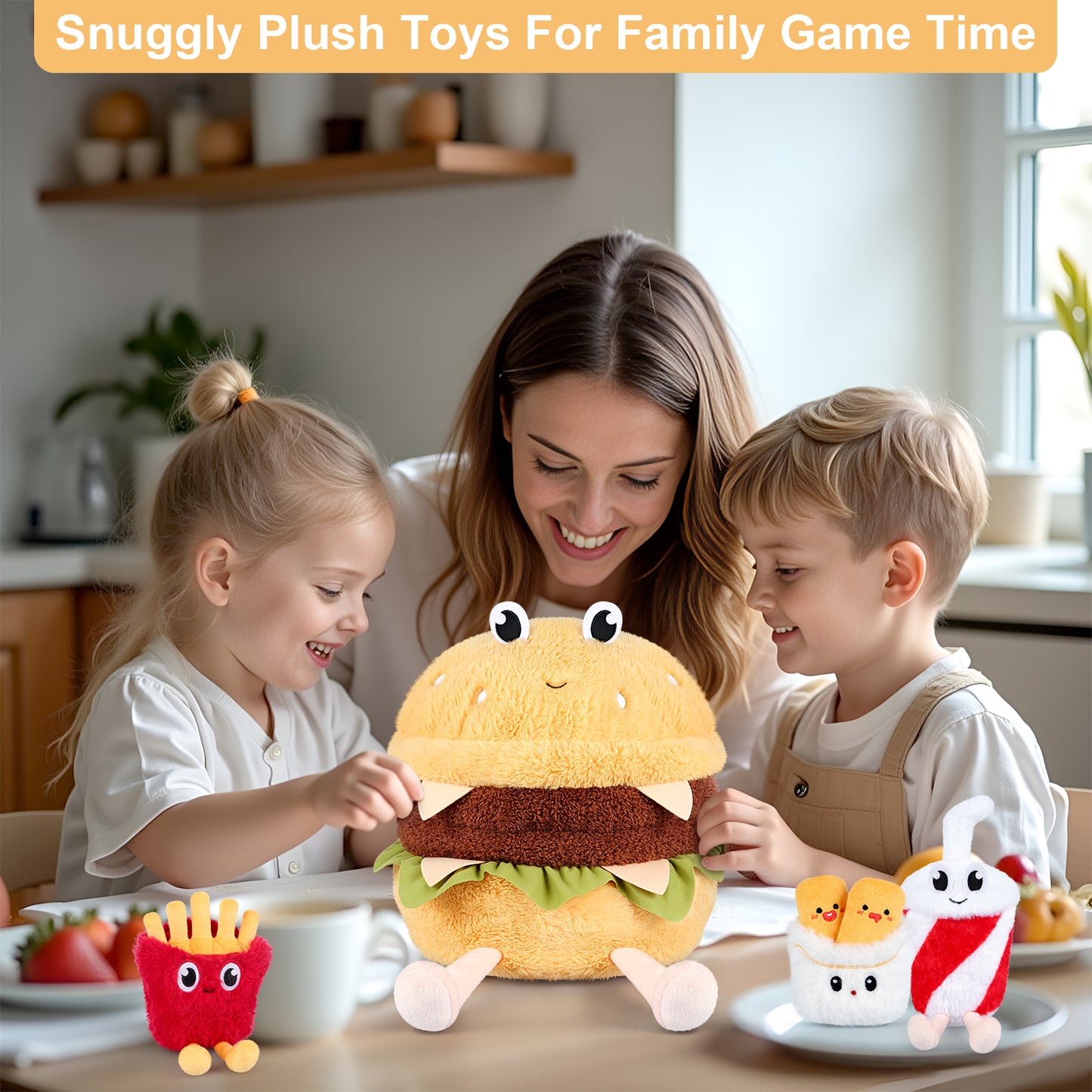 4-in-1 Hamburger Plush Toys with Baby Plushies, 4pcs Set Stuffed Animals Surprise Inside, Soft & Squishy Cheeseburger Pillow Plushies Decor, Cuddly Stuffed Toys Gift for Kids & Adults