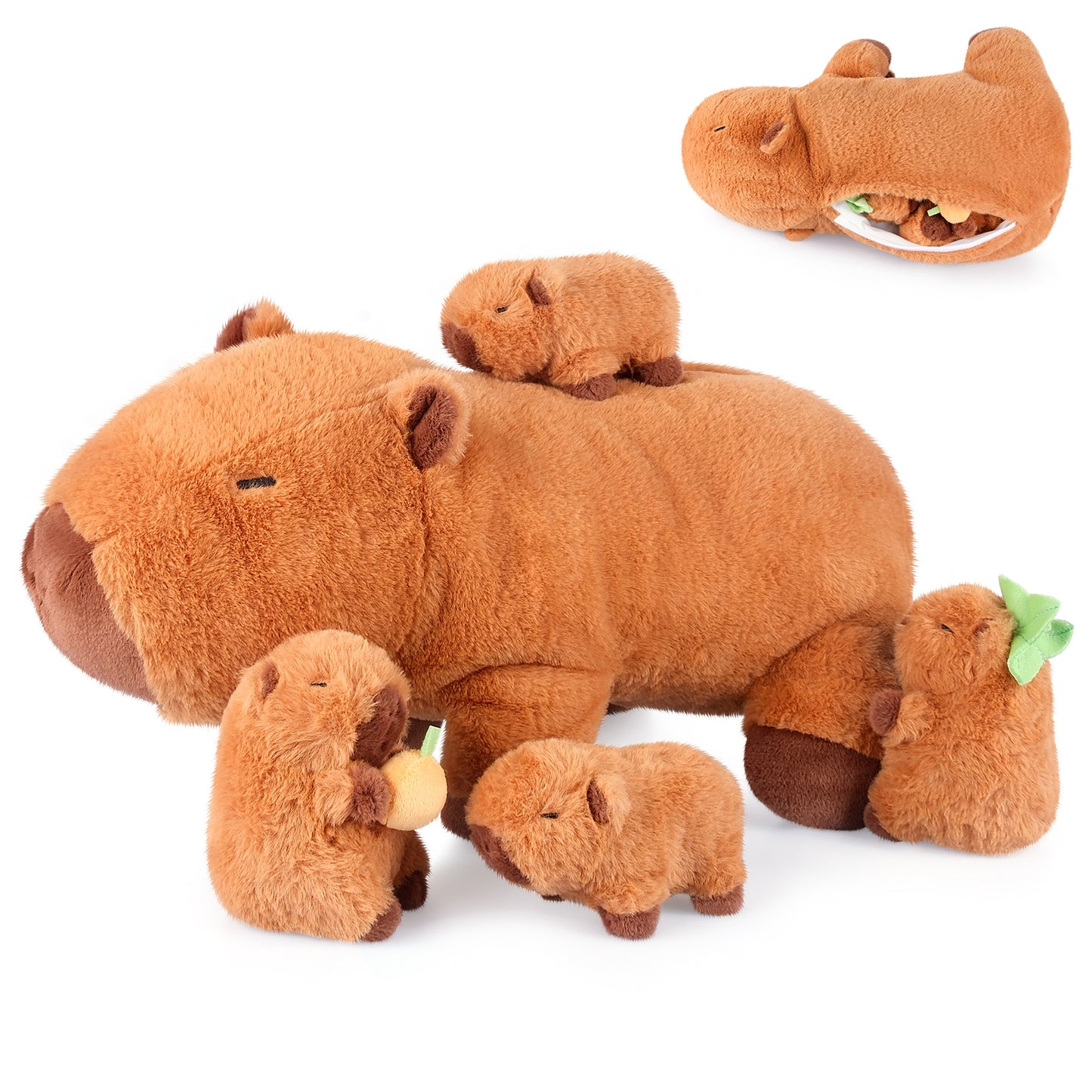 5-in-1 Capybara Stuffed Animals with Babies Inside, 5PC Set Plush with Mommy & 4 Babies, Cute 3 to 8 Year Old Girl Gifts, Imaginative Play Toys