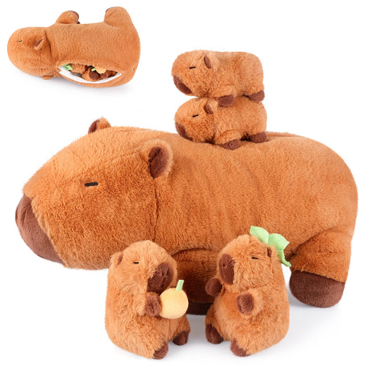 5-in-1 Capybara Stuffed Animals with Babies Inside, 5PC Set Plush with Mommy & 4 Babies, Cute 3 to 8 Year Old Girl Gifts, Imaginative Play Toys