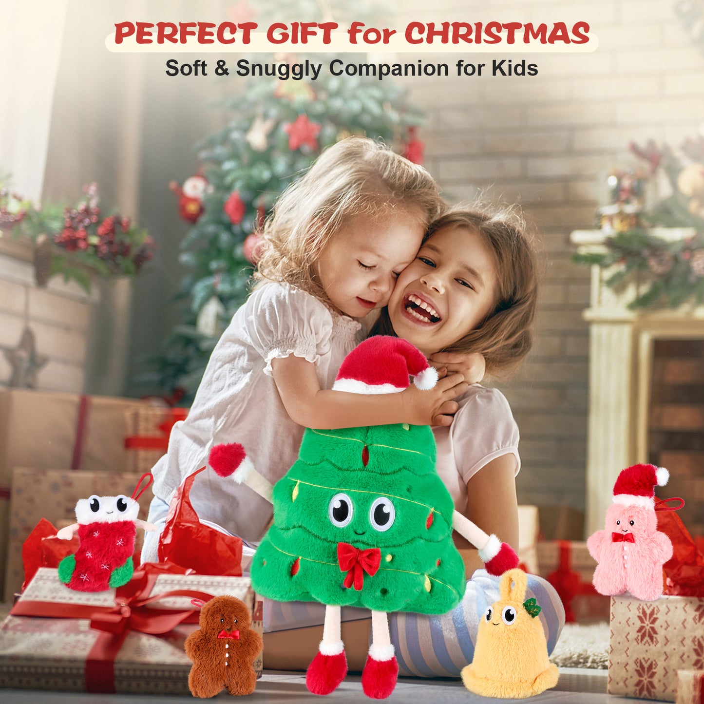 5-in-1 Christmas Tree Stuffed Animal with Babies Inside, 5PC Set Plush Pillow with Mommy & 4 Babies, Christmas Tree Decor, Stuffed Animal Gift, Imaginative Play Toy