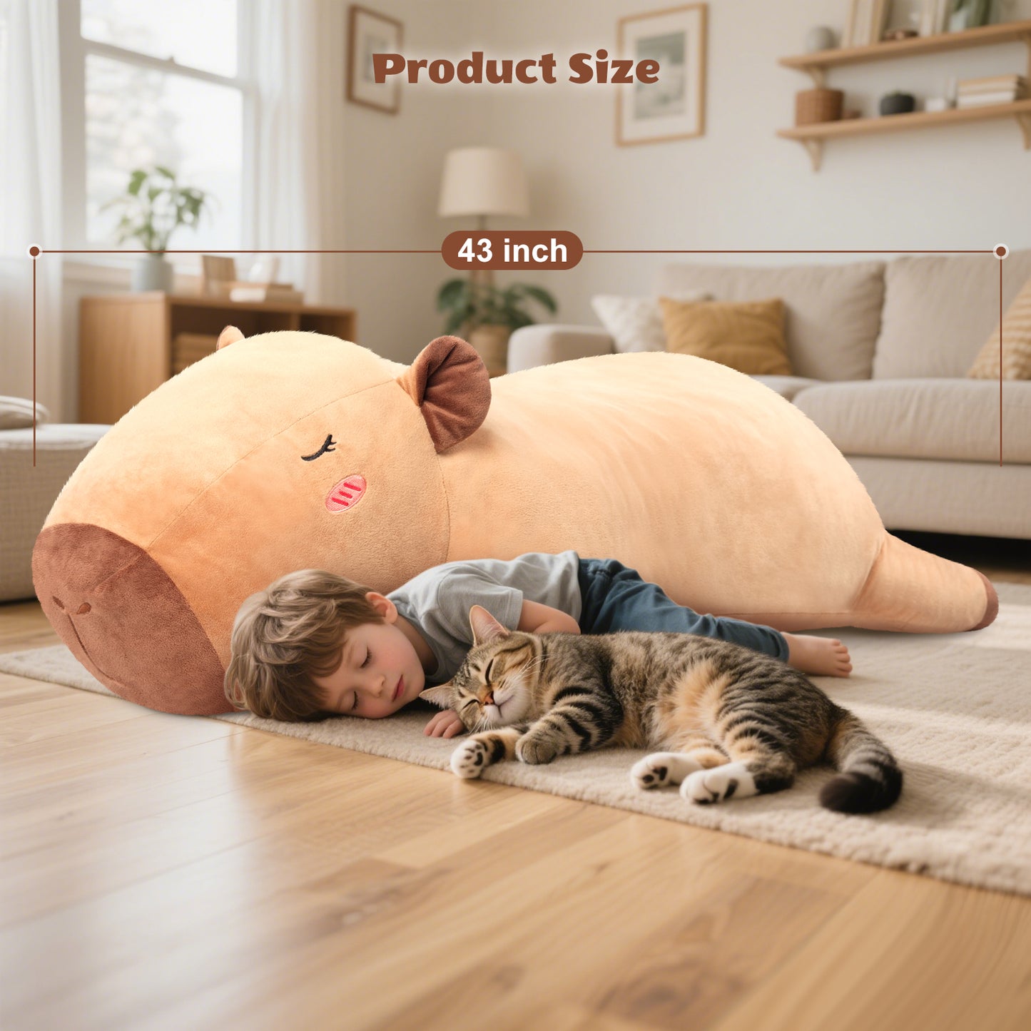 SuzziPals 43 inch Giant Capybara Plush, Lifelike Giant Stuffed Animal for Stress Relief & Companion, Extra Soft Plush Big Plushies Hugging Pillow, Jumbo Capybara Gifts for Kids Adults
