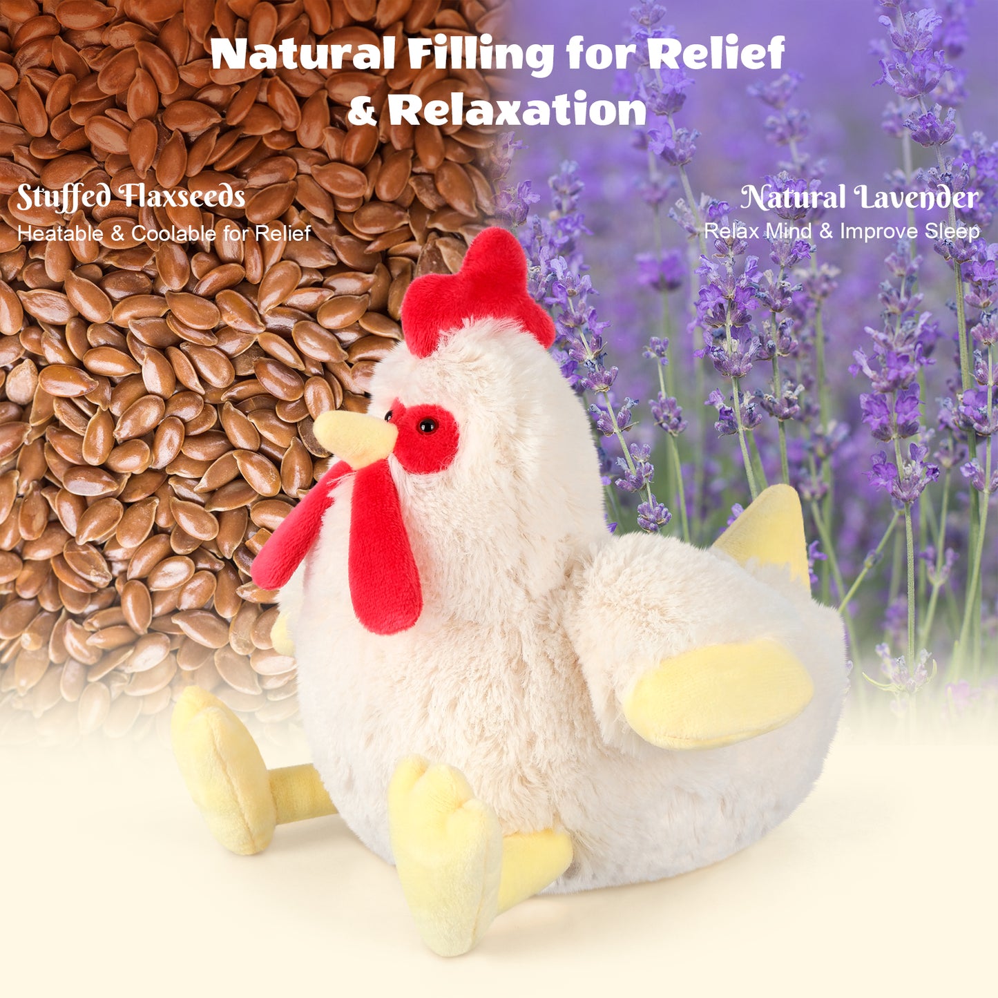 SuzziPals Chicken Stuffed Animal, Microwavable Stuffed Animals Heating Pad for Period Cramps, Cuddly Chicken Plush Toys for Warmth & Comfort, Rooster Plushies Gifts for Adults Kids