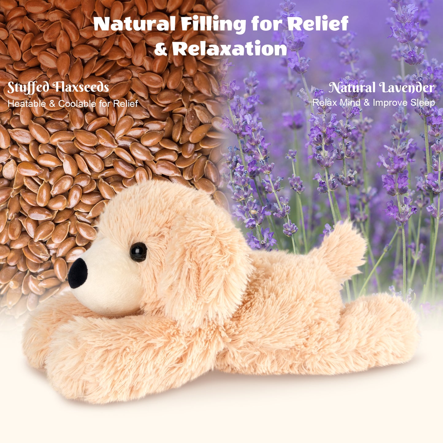 SuzziPals Heatable & Coolable Lying Golden Retriever Stuffed Animal, Heating Pad Microwavable for Soothing & Relaxation, Lavender Scented Dog Plush for Stress Relief, Puppy Plushie Gifts for Kid